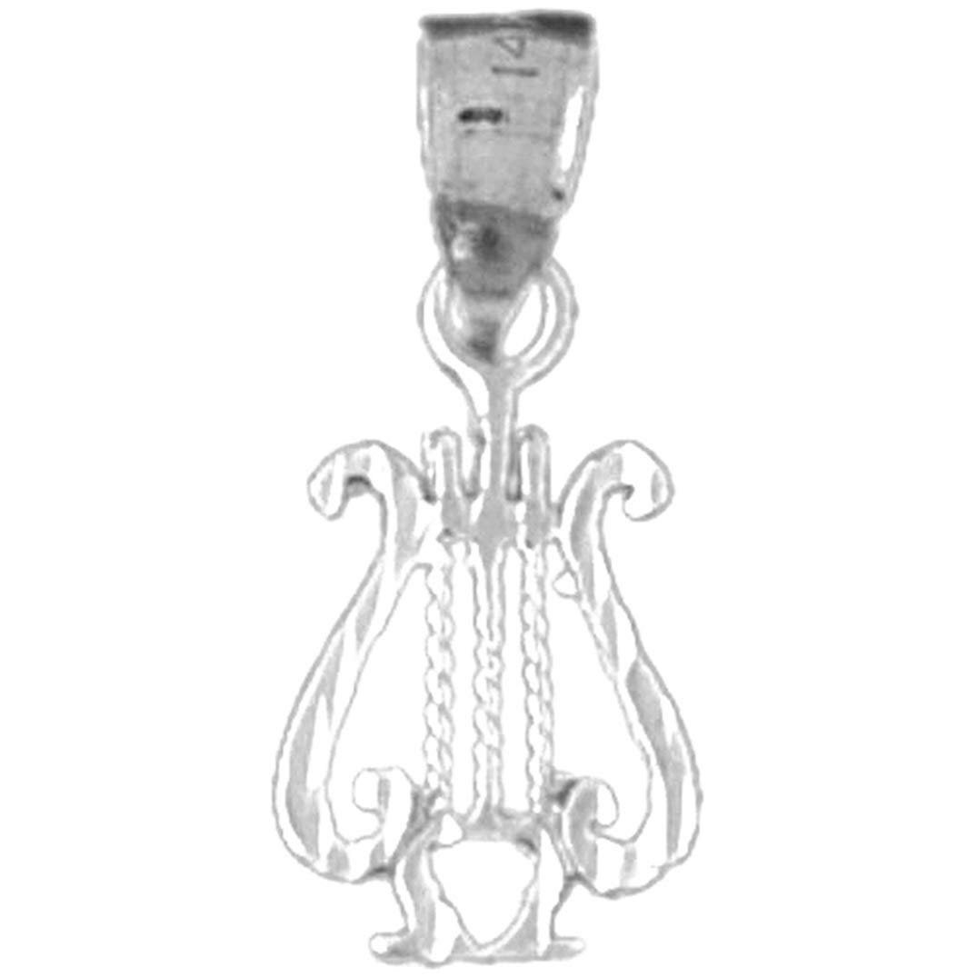 14K White Gold Harp Pendant Necklace - 18