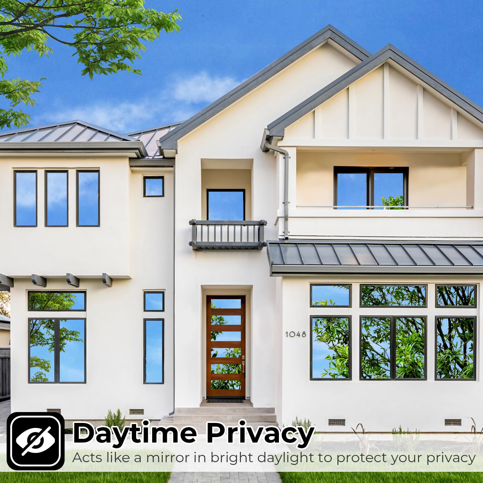 Coavas One Way Privacy Window Film - Reflective Mirror Tint for Home & Office, Sun Blocking UV Protection, Self-Adhesive Security Cling (17.5x78.7in) - Perfect for Bedrooms, Bathrooms & Glass Doors to Enhance Privacy While Allowing Natural Light