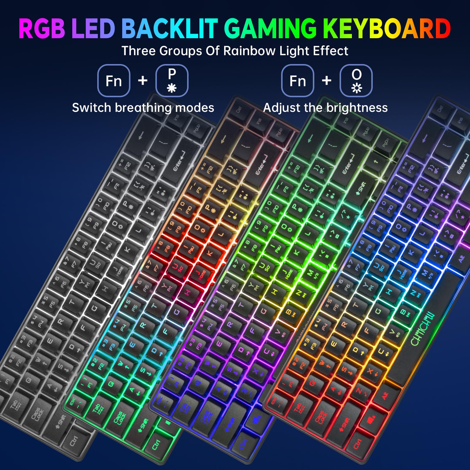 CHONCHOW 60% Wireless Gaming Keyboard and Mouse Combo - LED Backlit, Rechargeable 2000mAh Battery, Compact 68-Key Waterproof Design for PC/Mac Gamers | Perfect for Esports, Office Work & Travel