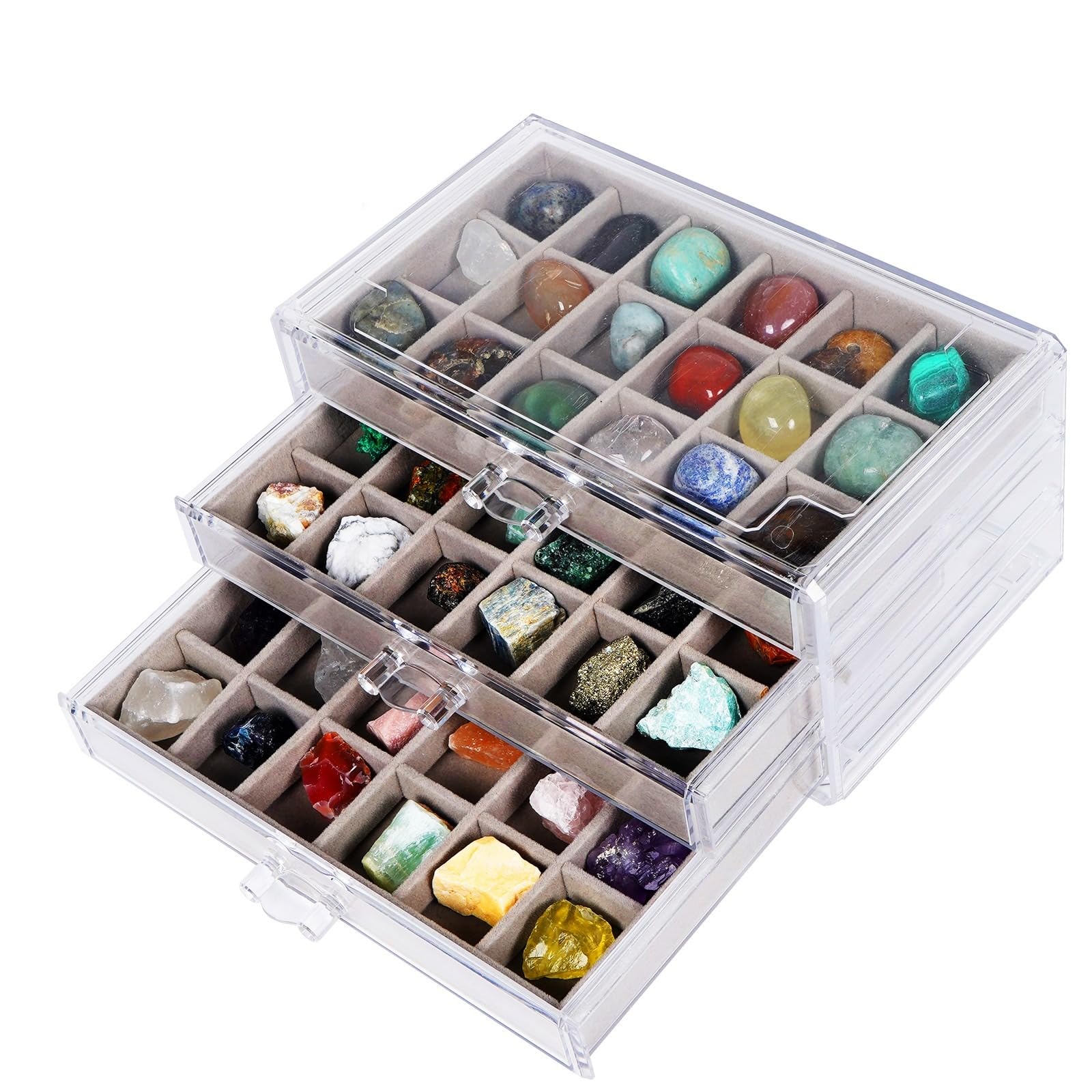 Acrylic Rock Collection Display Case - Clear Crystal Display Box for Kids, Fossils, Minerals & Collectibles - Perfect for Home Decor, Classroom Learning & Gift Giving