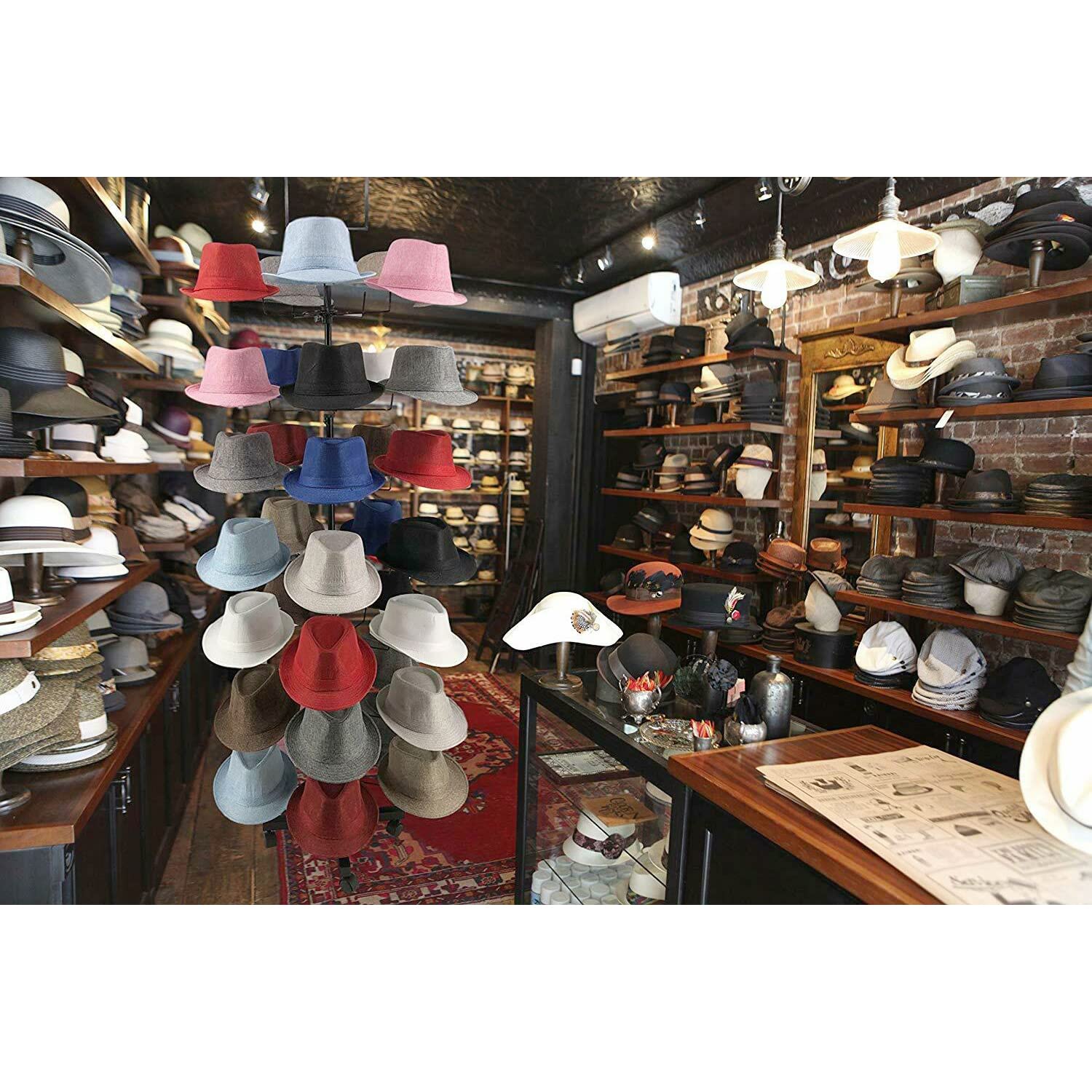 6-Tier Rotating Hat Display Rack with 30 Adjustable Hooks - Free Standing Metal Hat Hanger Stand with Wheels for Retail Stores, Wig Caps & Baseball Caps | Perfect for Hat Shops, Department Stores & Boutique Displays