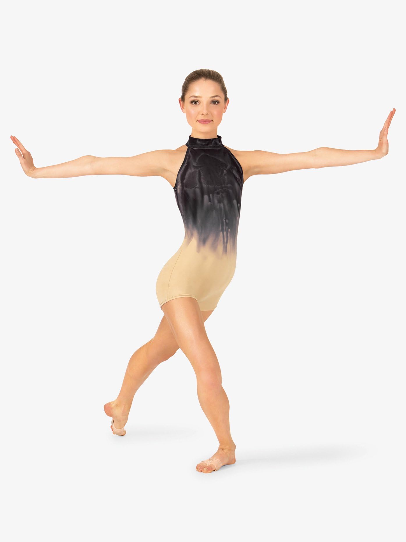 Hand-Painted Watercolor Women's Halter Shorty Unitard - Artistic Dancewear for Performances, Yoga & Costume Parties