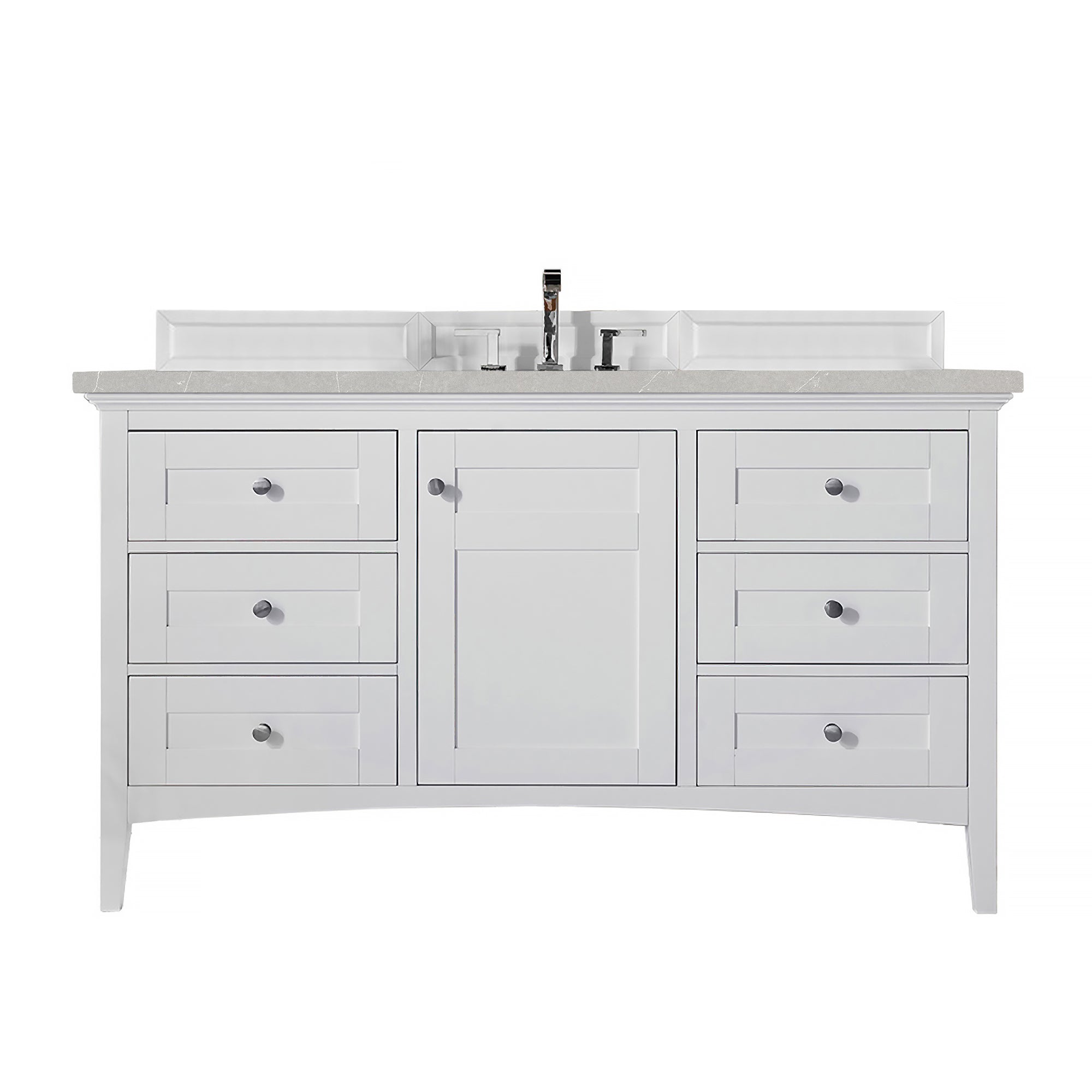 Palisades 60 Inch Single Bathroom Vanity Set with 3CM Eternal Serena Quartz Countertop in Bright White - Perfect for Modern Master Bathrooms and Powder Rooms