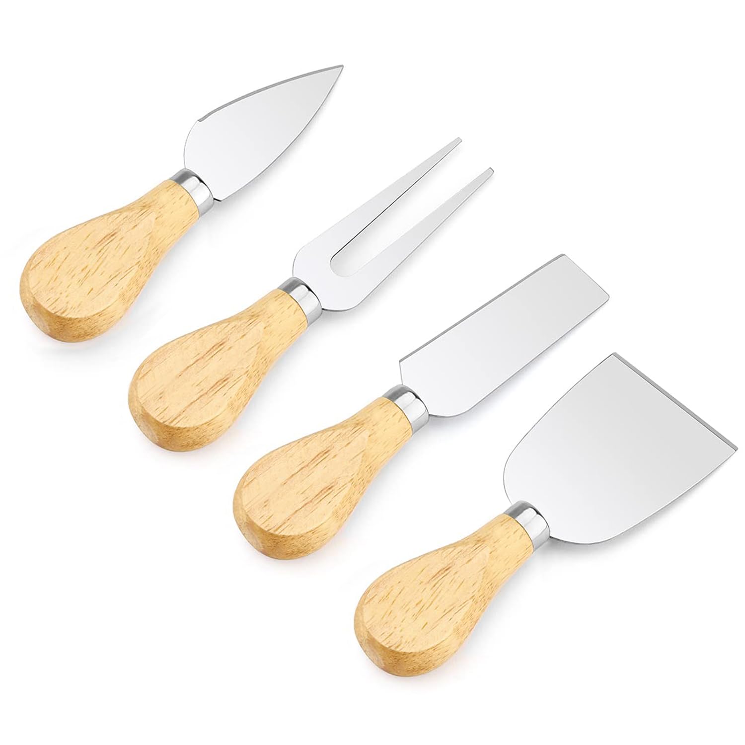 Premium Stainless Steel Cheese Knife Set with Wooden Handle - 4-Piece Cheese Knives, Forks & Slicer for Charcuterie Boards, Cheese Spreads & Entertaining - Perfect for Wine Parties, Cheese Tasting & Gourmet Platters