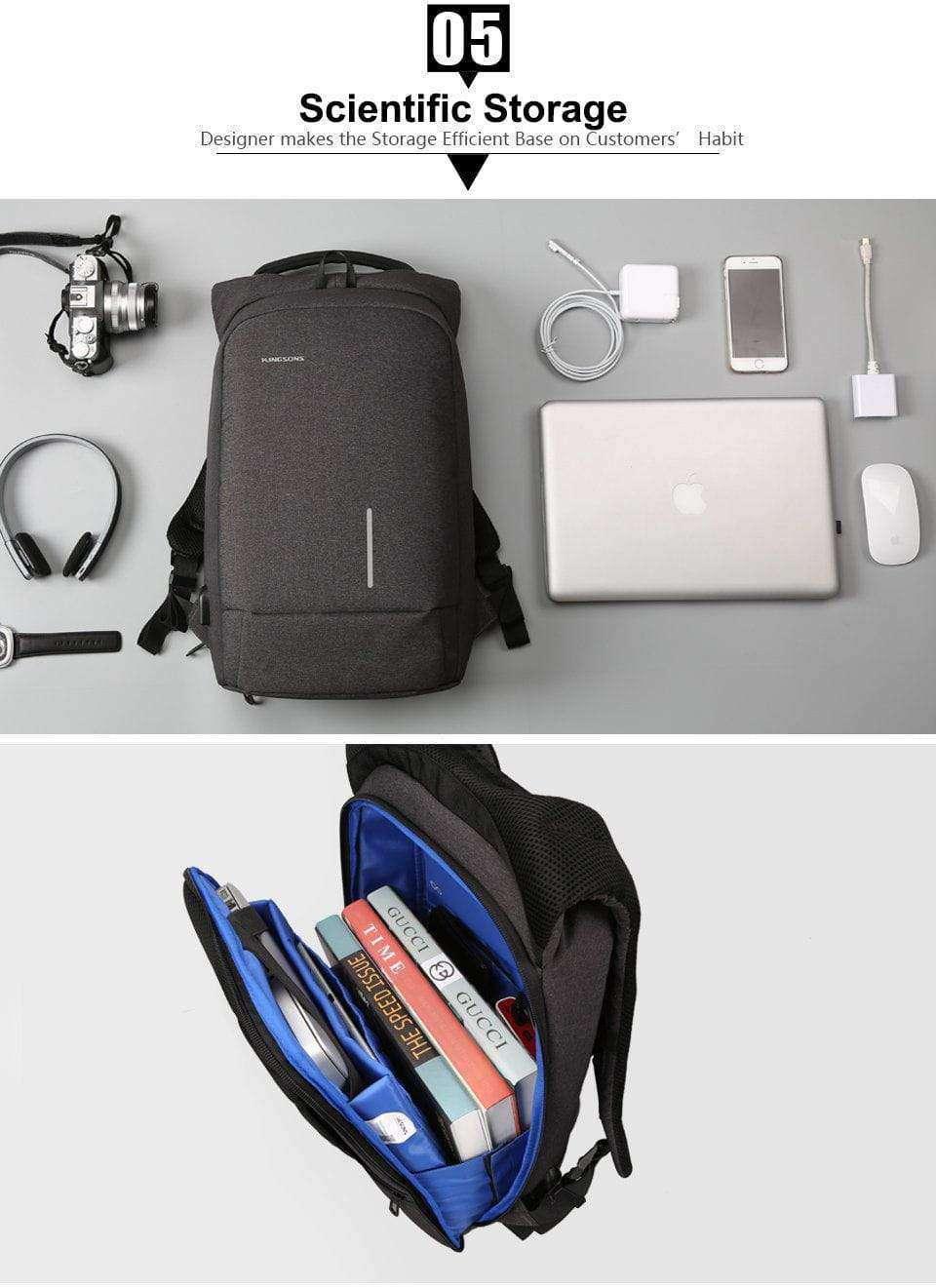 Kingsons Anti-Theft USB Charging Backpack - 15.6 Inch Waterproof Laptop Backpack for Travel, Work & School - Secure & Stylish