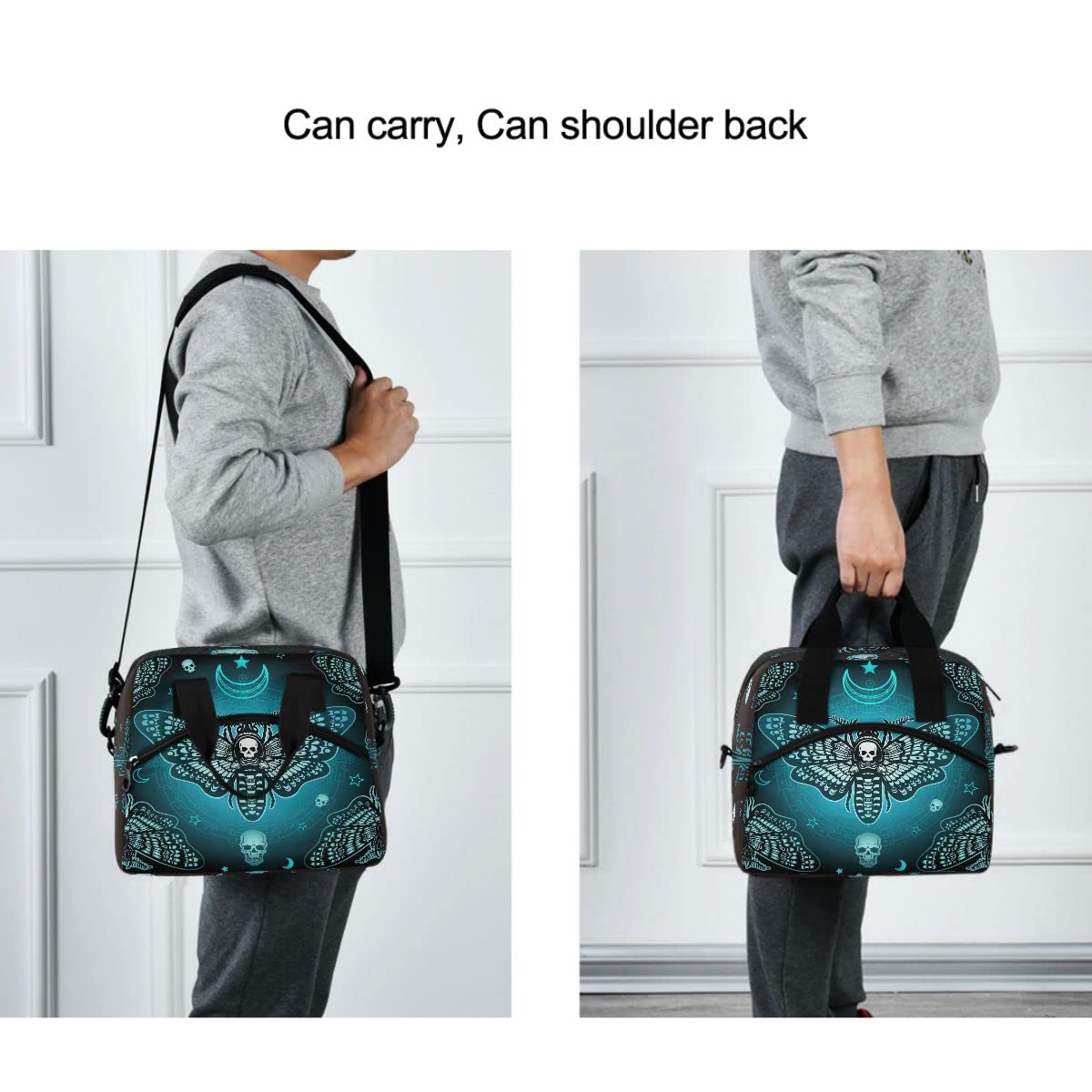 Insulated Lunch Bag with Butterfly Skull Design - Reusable Leakproof Cooler Tote for Men & Women - Perfect for Work, School, Picnics & Outdoor Activities