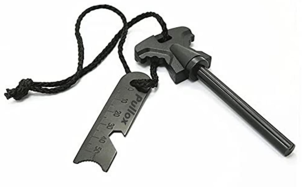Premium 12cm Magnesium Fire Starter with 8mm Rod - Heavy Duty, Waterproof & Windproof Survival Tool (Includes Scraper, Ruler, Bottle Opener & Wrench) for Camping, Hiking and Emergency Preparedness