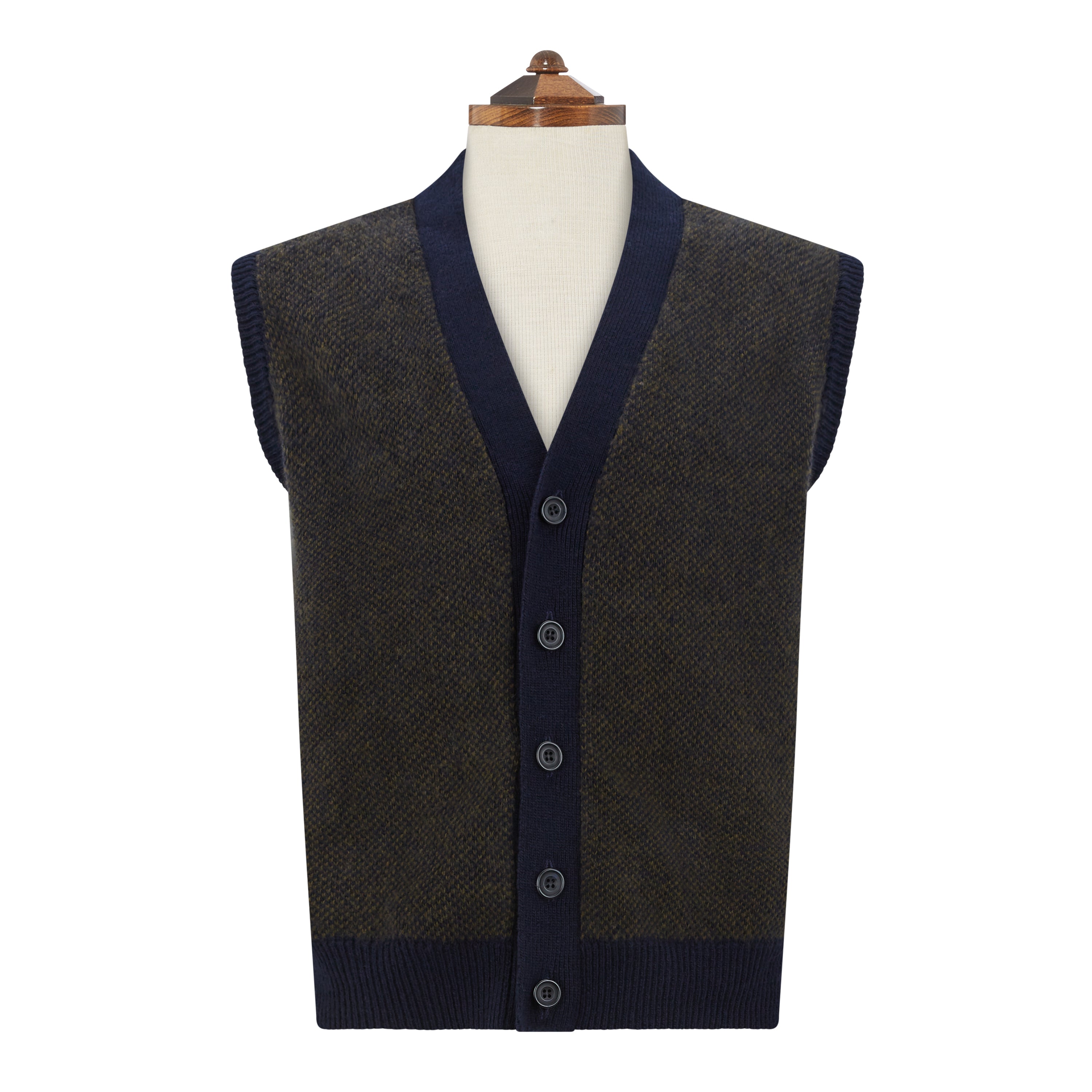Kells Knitted Navy Green Birdseye Wool Vest for Men - Warm Winter Layering Piece for Outdoor Activities & Casual Office Wear