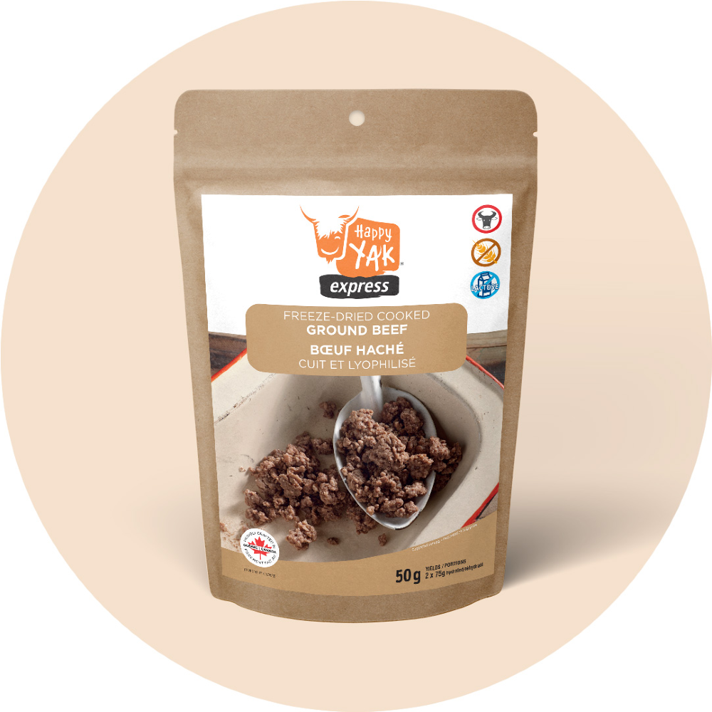 Premium Freeze Dried Cooked Ground Beef by Happy Yak - High Protein, Long Shelf Life for Camping, Hiking & Emergency Food Storage