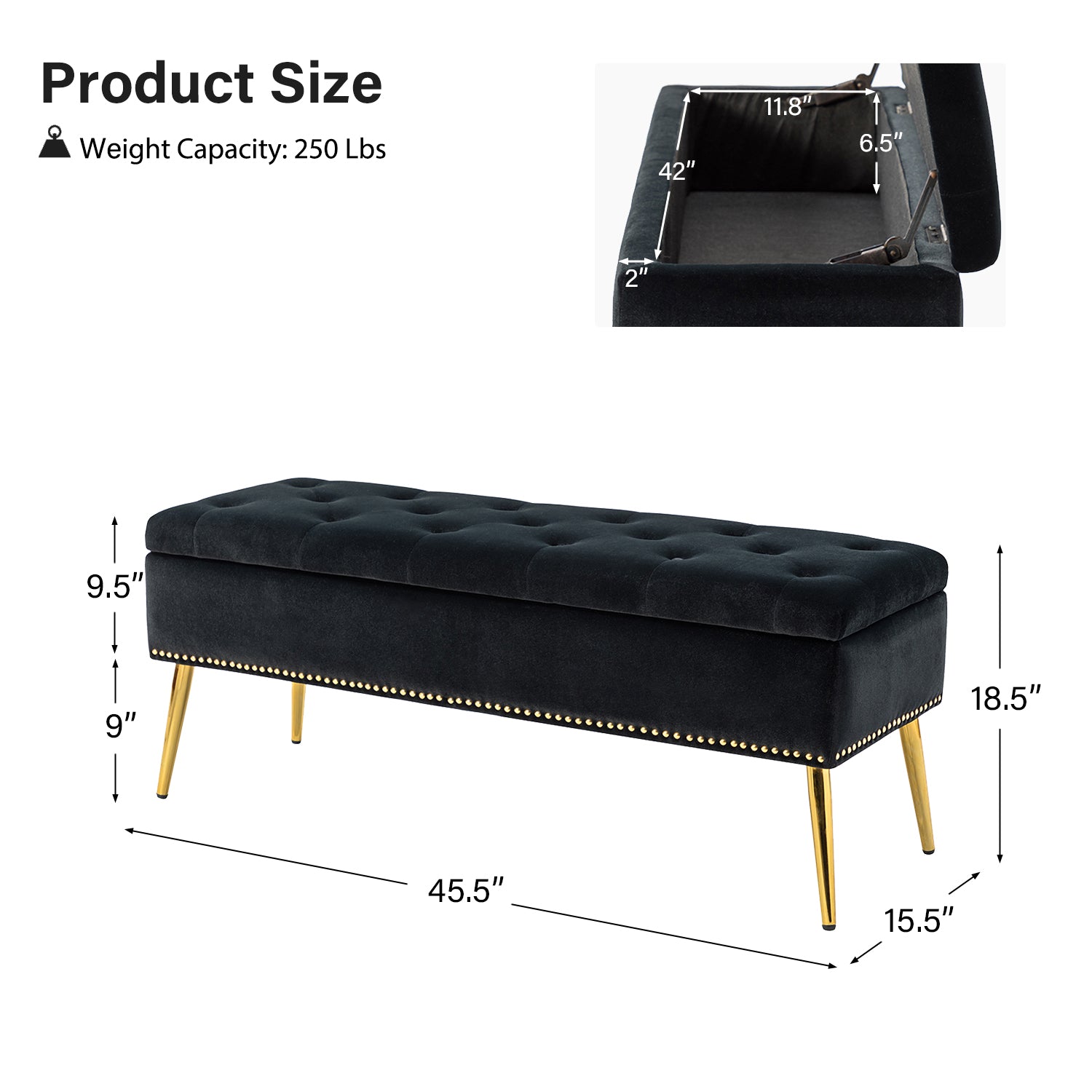 Lenore Upholstered Storage Bench with Cushion Seat - Modern Upholstered Ottoman for Bedroom, Living Room & Entryway - Multi-Functional Storage Furniture for Home Organization