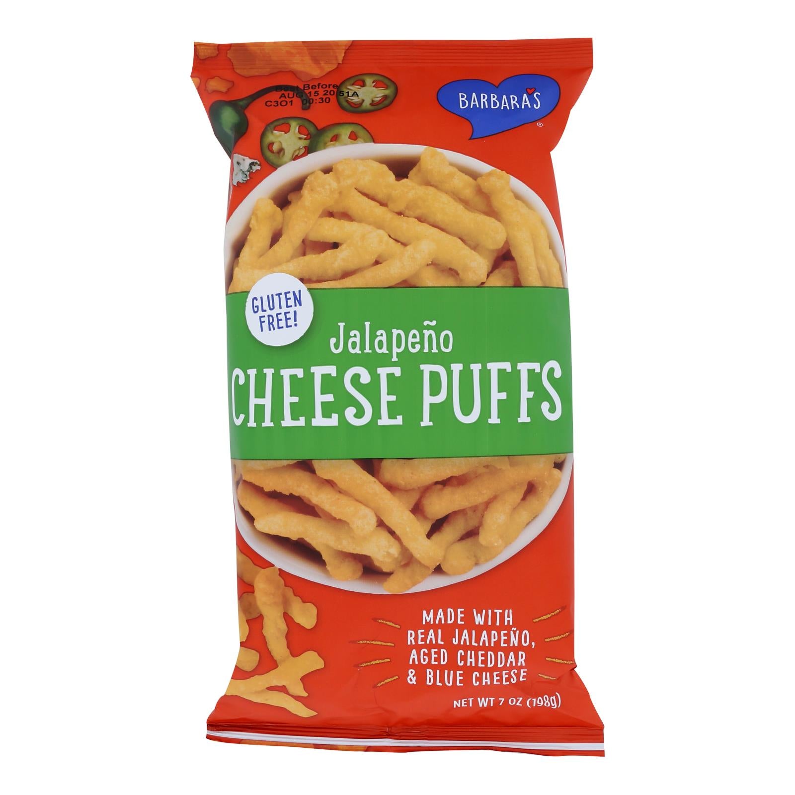 Barbara's Bakery Jalapeno Baked Cheese Puffs - Crunchy Gluten-Free Snacks for Parties, Keto Diet & On-the-Go Munching