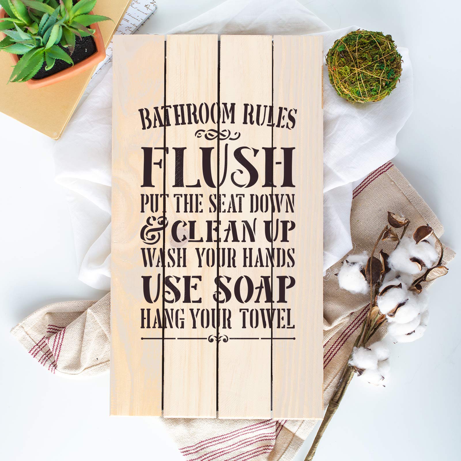 Bathroom Rules Stencil - DIY Wall Decor for Home & Office - Perfect for Bathroom, Restroom, and Public Spaces