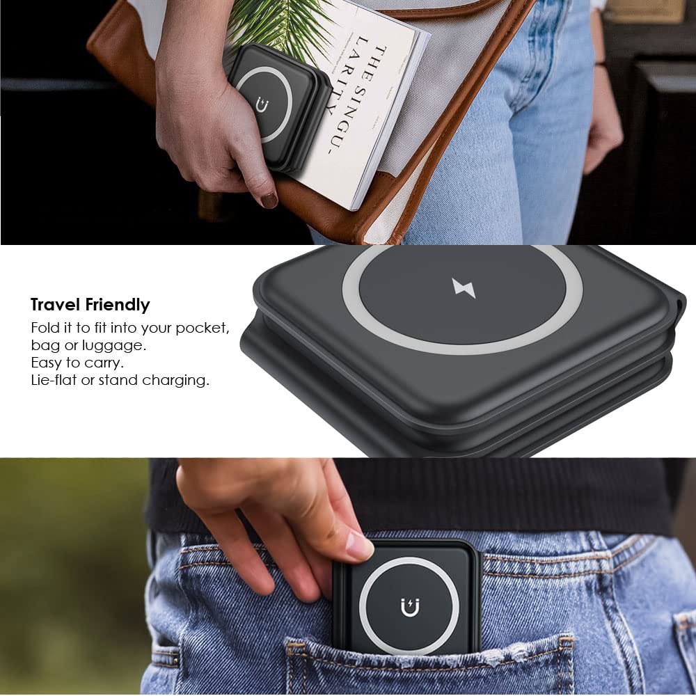 3 in 1 Wireless Charger Station - Fast Magnetic Charging Pad Stand for iPhone 16/15/14/13/12, Samsung S24/S23/S22/S21, iWatch Series 10-2, AirPods 3/2/Pro | Portable & Foldable Design | Perfect for Home, Office & Travel Charging