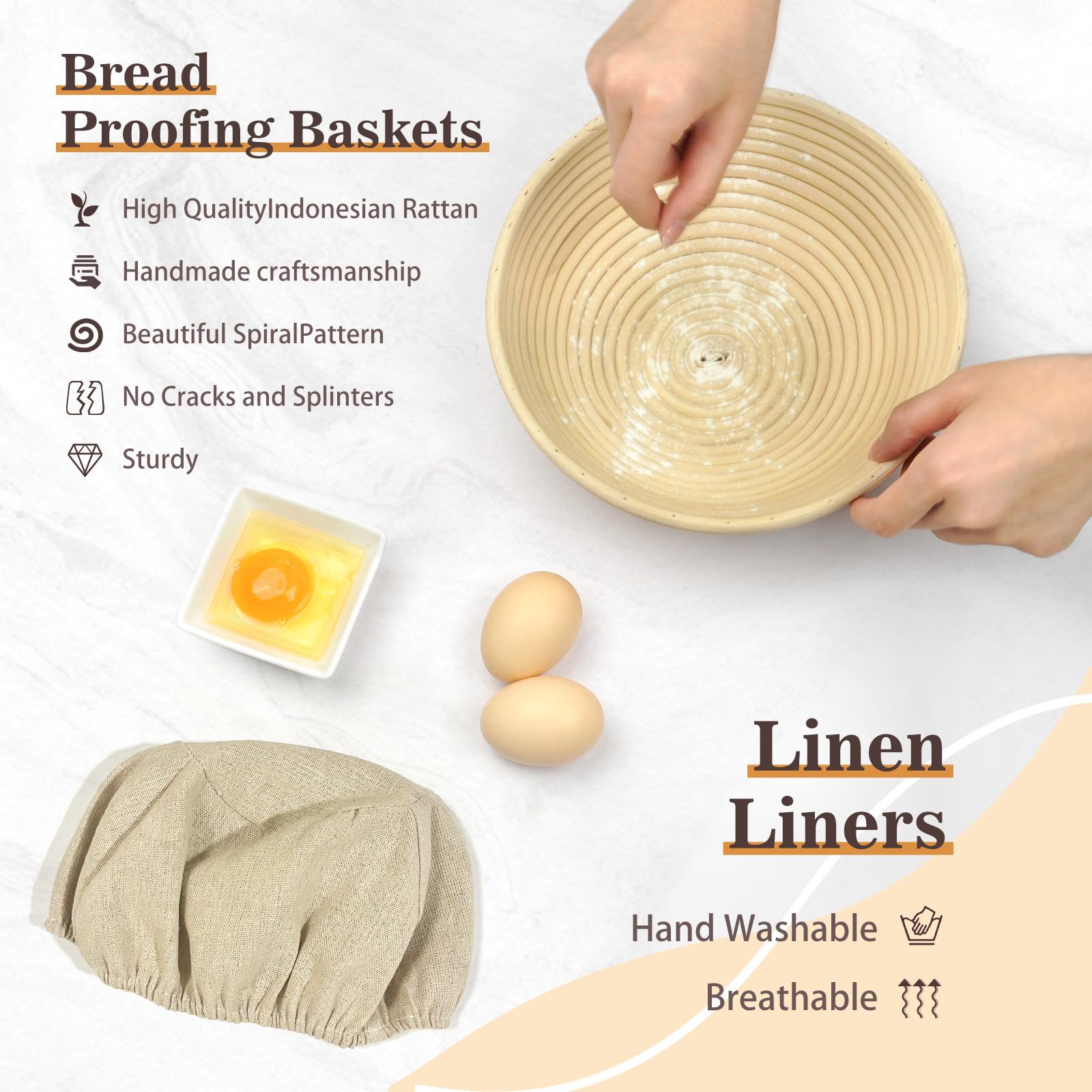 9 Inch Round Sourdough Proofing Basket with Linen Liner - Professional Bread Banneton for Artisan Sourdough Baking | Perfect for Home Bakers & Bread Making Supplies | Ideal for Sourdough Starter Kit & Homemade Bread Proofing