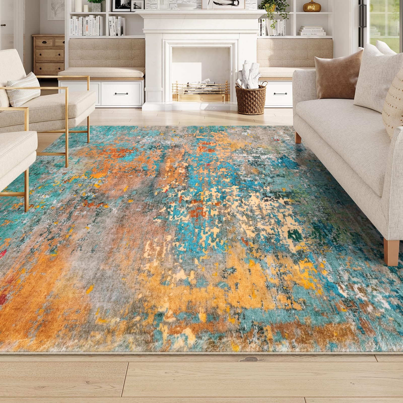 Lahome Modern Abstract Washable 8x10 Area Rug - Non-Slip Stain Resistant Soft Indoor Carpet for Living Room, Bedroom & Dining Room | Home Decor Accent Rug for Cozy Spaces & Family Gatherings