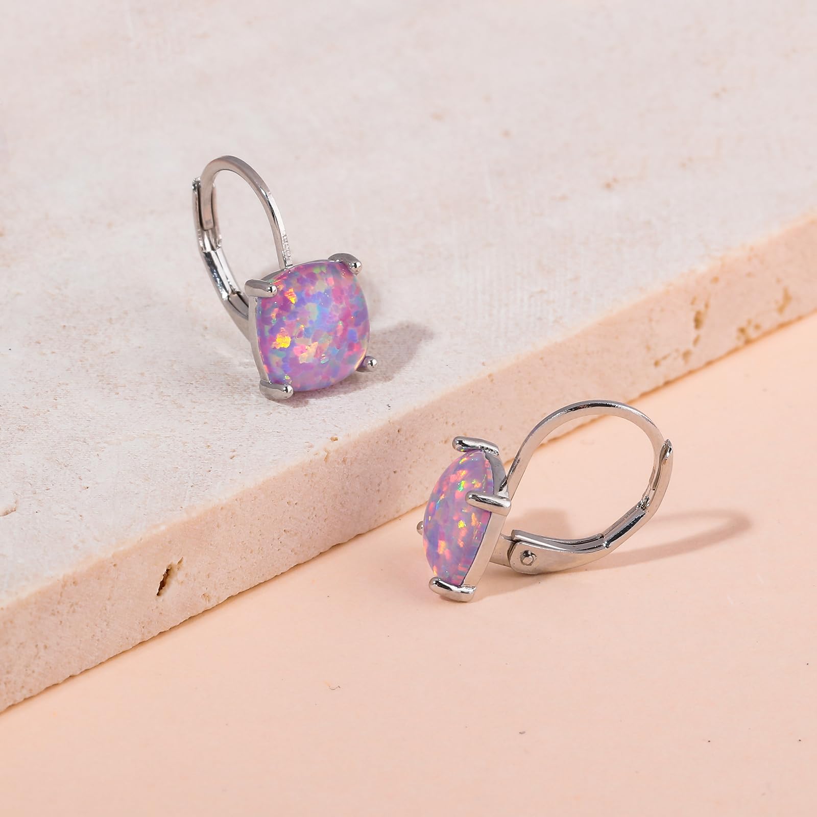 Hypoallergenic 14K Gold Plated Square Opal Leverback Dangle Earrings for Women & Girls - Sensitive Ear Friendly Fashion Jewelry | Perfect for Parties, Weddings & Everyday Wear