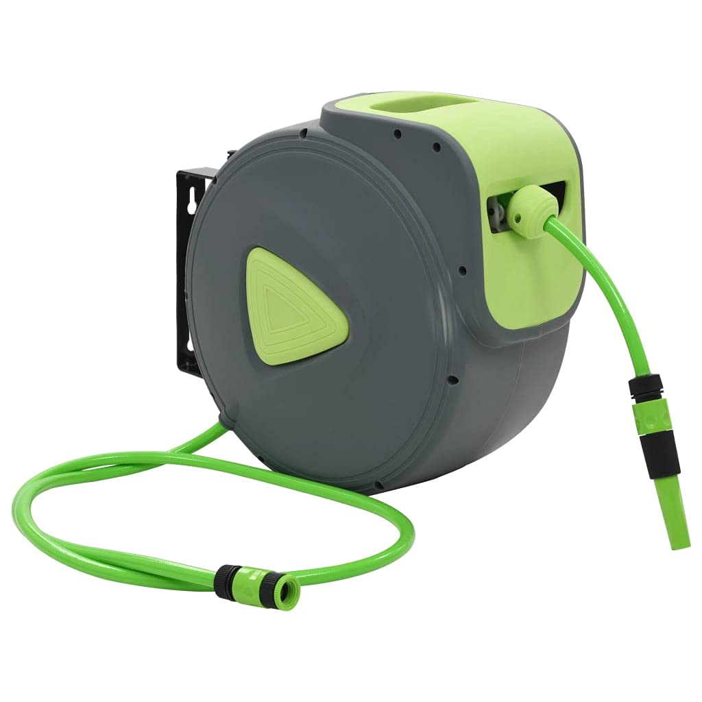 Automatic Retractable Wall Mounted Garden Hose Reel - 98.4ft + 6.6ft Water Hose with Portable Design for Easy Garden Irrigation & Outdoor Watering | Perfect for Lawn Care, Car Washing & Backyard Cleaning