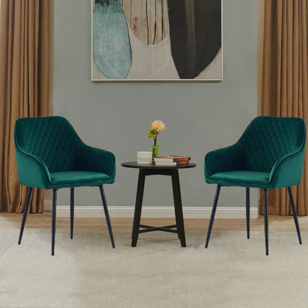Luxury Velvet Dining Chairs Set of 2 - Emerald Green Upholstered Armchairs for Dining Room, Modern Tufted Accent Chairs with Solid Wood Legs - Perfect for Elegant Dining Spaces, Kitchen Breakfast Nooks & Home Decor