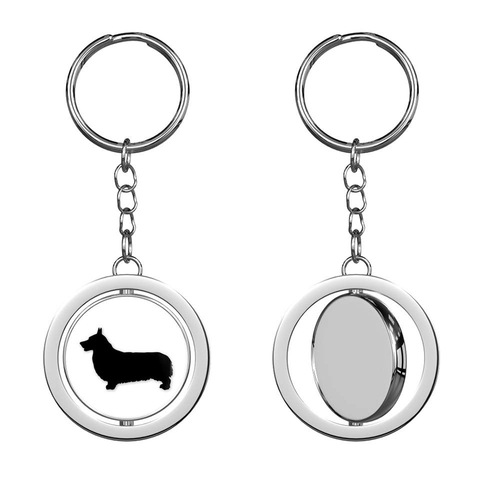 Premium Double-Sided Spinning Keychain - Silver Chrome Pembroke Welsh Corgi Dog Breed Key Ring | Perfect for Pet Lovers, Gift Giving & Key Organization