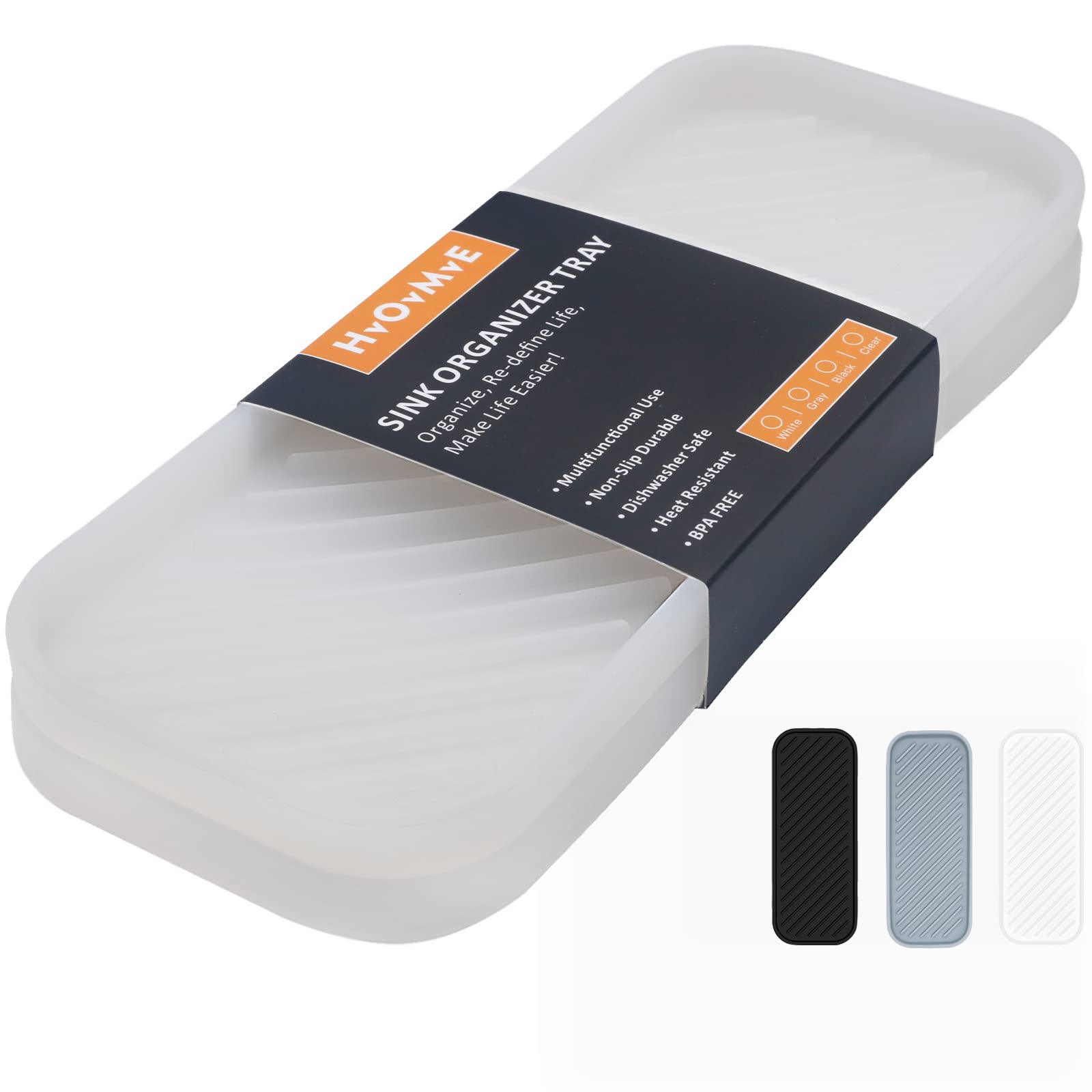 Clear Silicone Organizer Tray - 2 Pack Kitchen Sink & Bathroom Storage Tray for Soap, Sponge, Dish Brush & Accessories | Perfect for Organizing Dishwashing Supplies & Bath Essentials