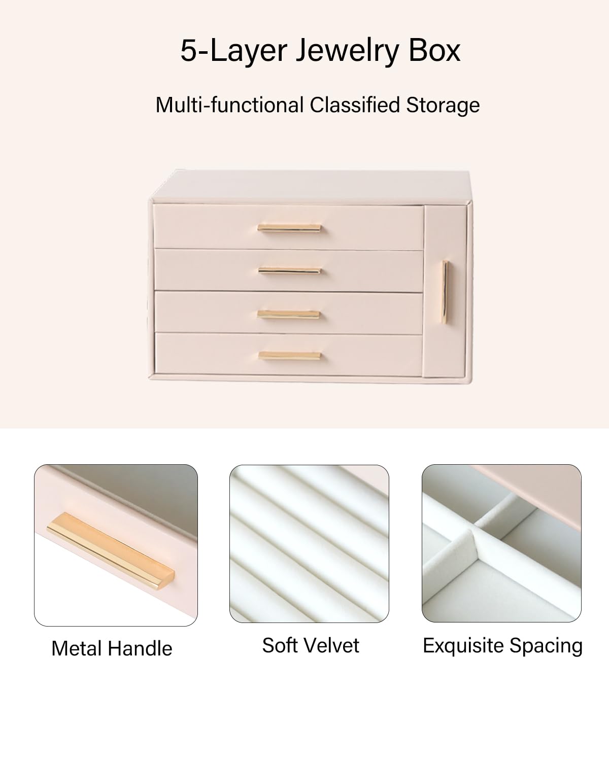 EZDeco 4-Layer Jewelry Box Organizer with Necklace Drawer - Women's Jewelry Storage for Earrings, Rings, Necklaces & Bracelets - Perfect Gift for Girls, Travel & Home Organization