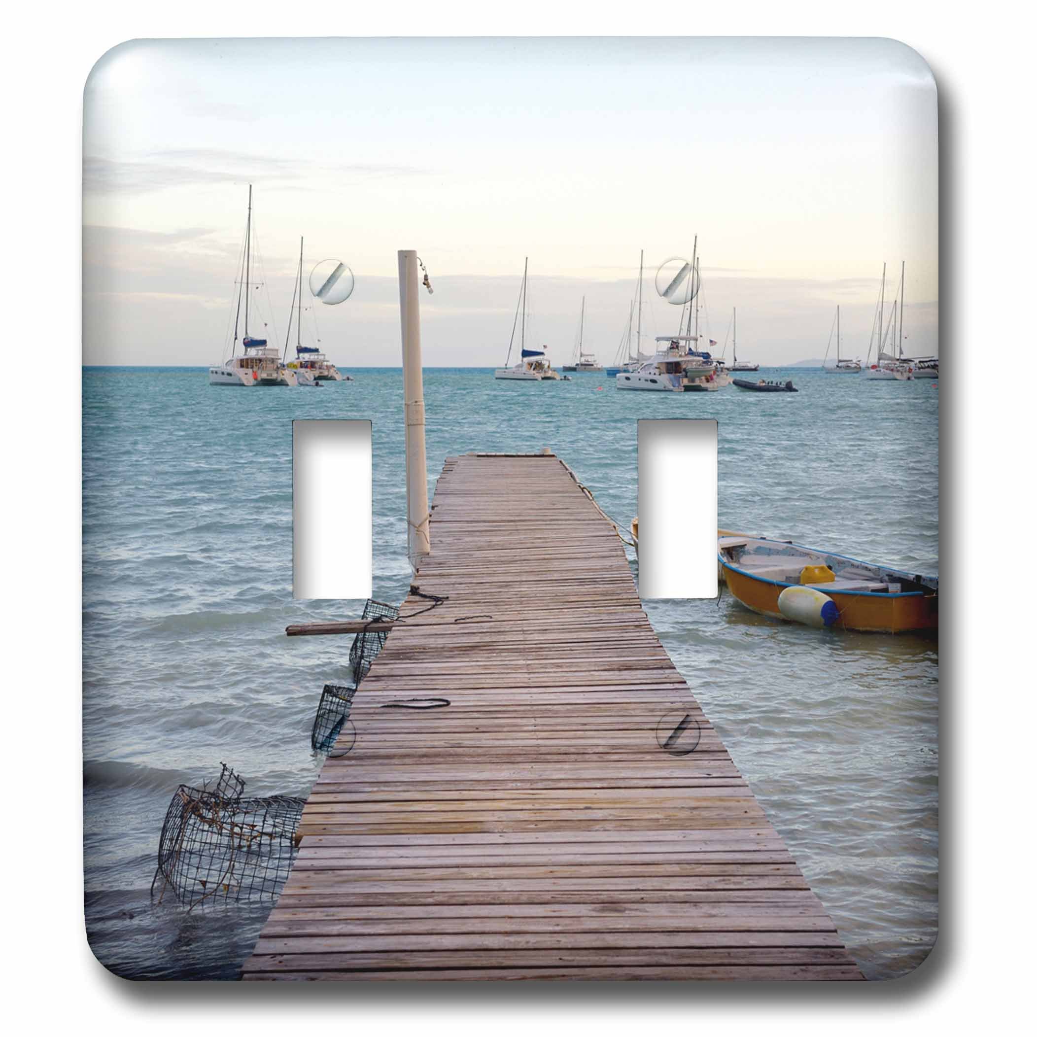 3D Caribbean BVI Anegada Dock and Lobster Pots Near Jakes Reef Double Toggle Switch - Perfect for Home Decor, Office, and Gifts | Waterproof & Durable Design