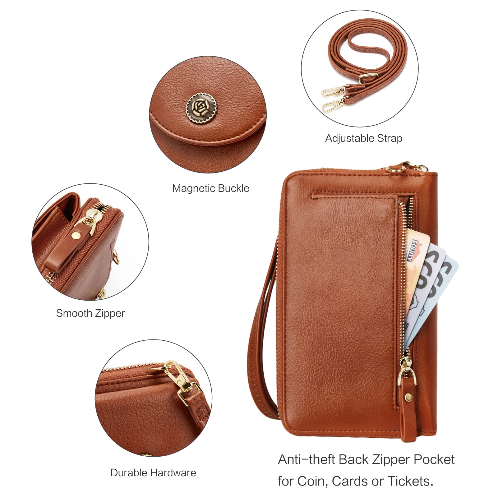 BROMEN Vegan Leather Crossbody Phone Purse for Women - Small Wallet Bag with Credit Card Holder - Perfect for Travel, Shopping & Daily Essentials