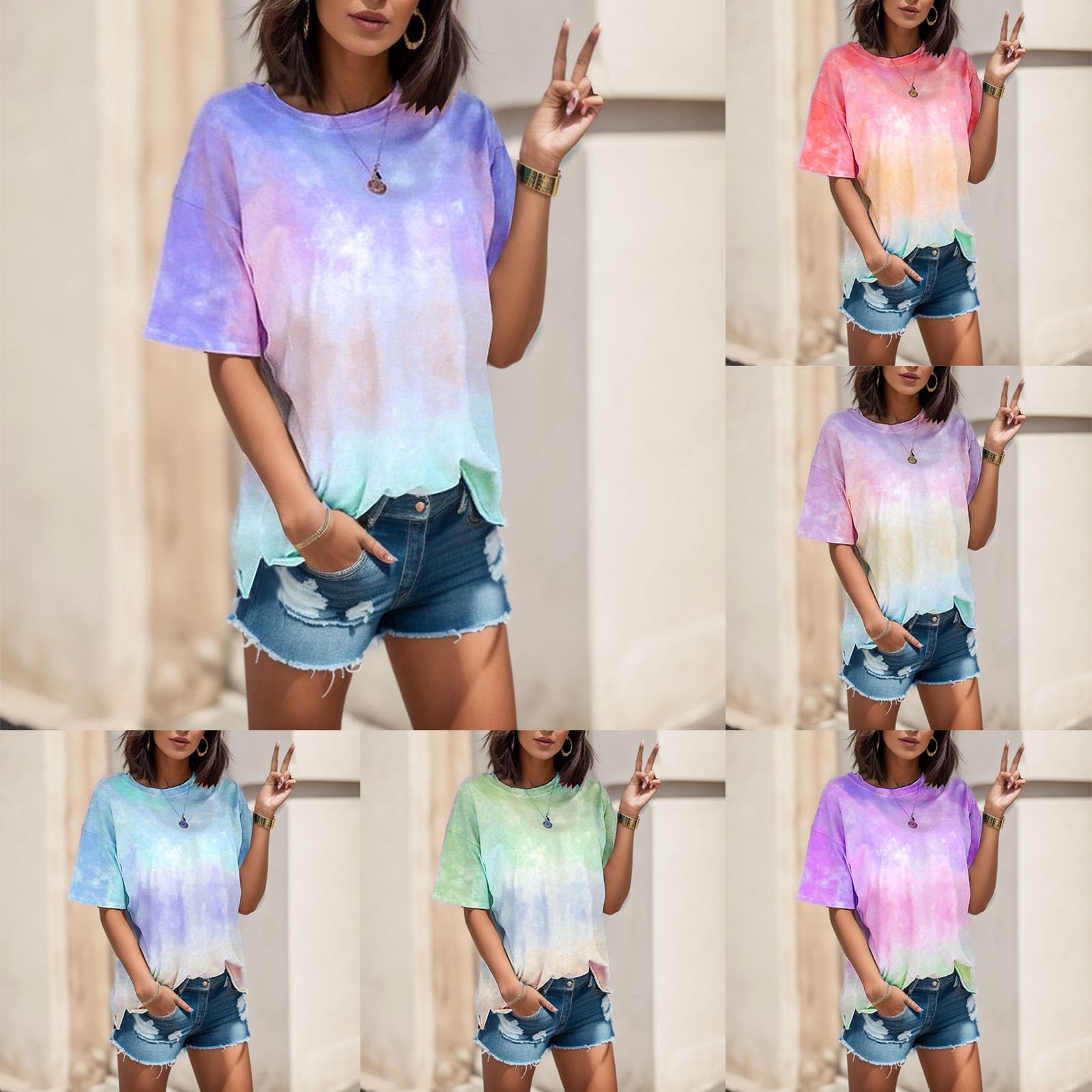 Trendy Women's Summer Tops 2024 - Boho Tie Dye Short Sleeve Shirts, Casual Loose Tunic for Vacation & Beach - Perfect for Outdoor Festivals, Travel and Summer Getaways