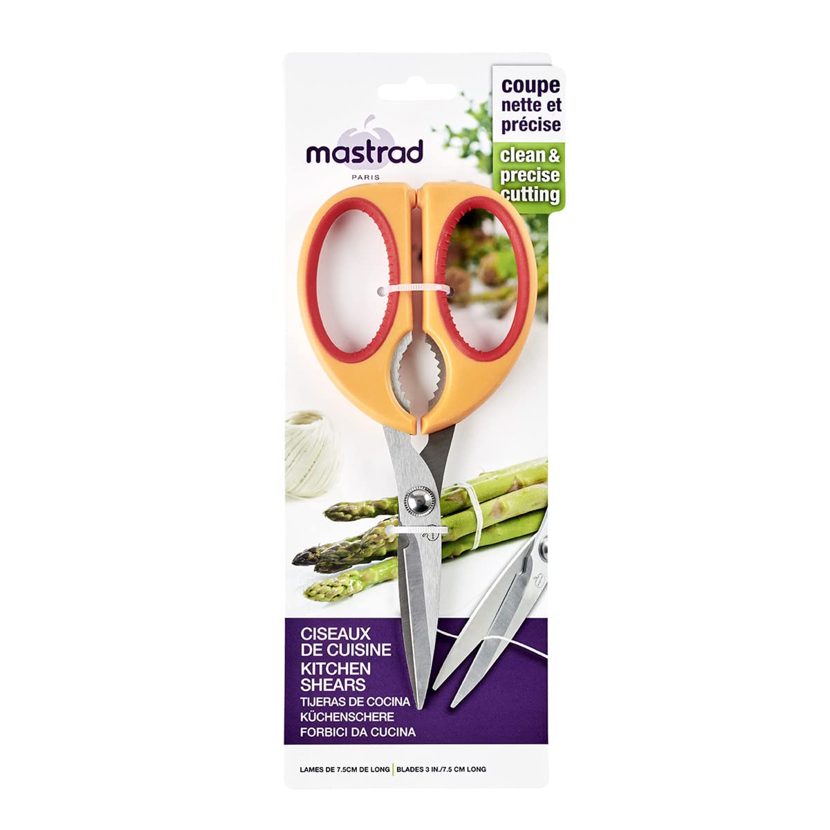 Mastrad Nut Cracker Kitchen Scissors - Soft Grip Stainless Steel Shears with Ergonomic Handles, Easy Cleaning, Orange/Raspberry (F24004) for Cutting Nuts, Herbs, and Poultry