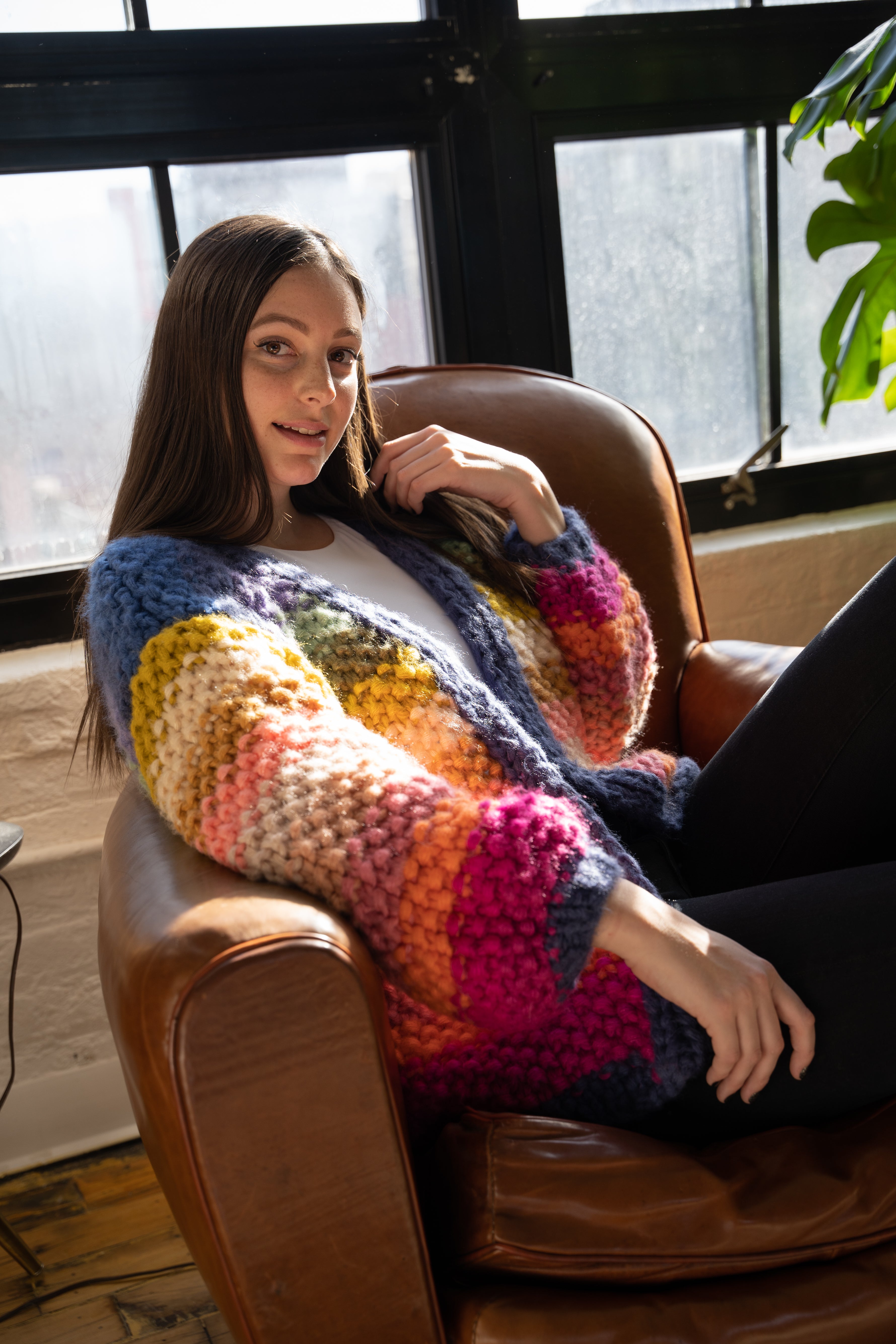 Rainbow Knitted Cardigan for Women - Soft Cozy Oversized Sweater - Perfect for Fall, Winter & Spring - Office, Casual & Home Wear
