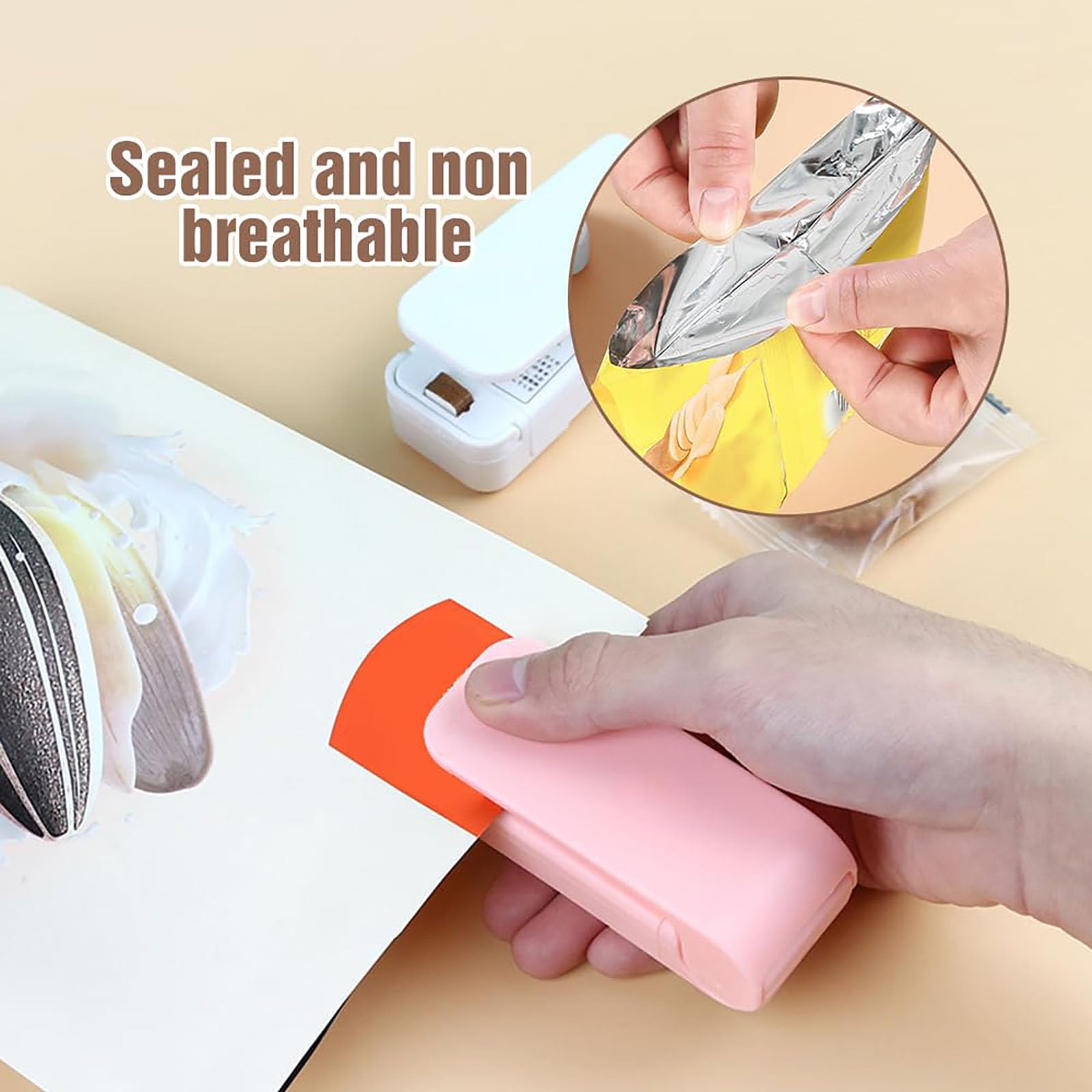 2024 Portable Mini Bag Sealer & Cutter - 2-in-1 Handheld Heat Vacuum Sealer for Food Storage, Snacks Freshness, Plastic Bags | Compact Resealing Machine for Kitchen, Travel & Camping (White, 1 Pack)