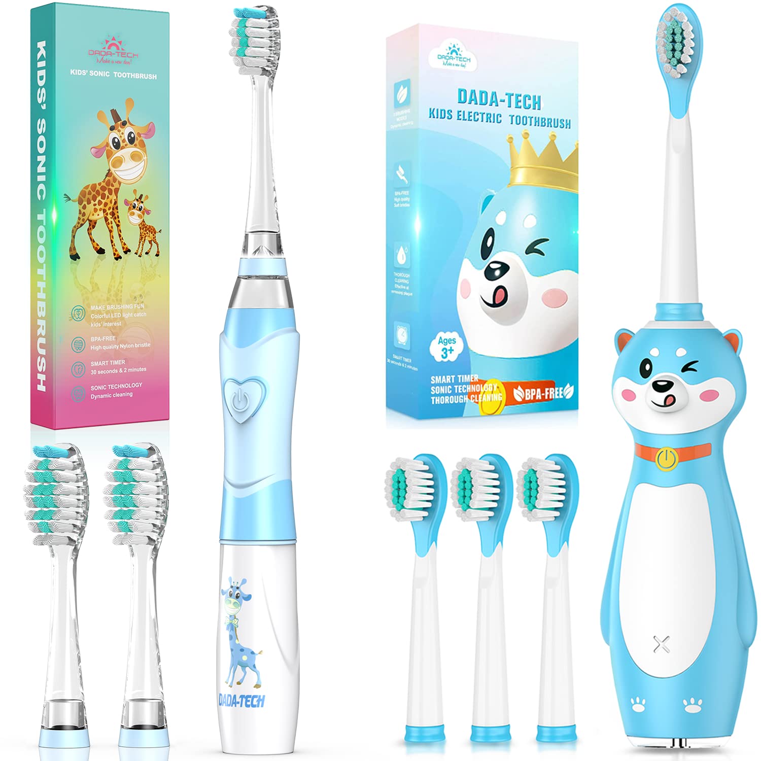 DADA-TECH Rechargeable Electric Toothbrush for Kids - Blue (DT-K6 & DT-KE9 Models) | Gentle Teeth Cleaning with Soft Bristles | Perfect for Children's Oral Care & Travel Use
