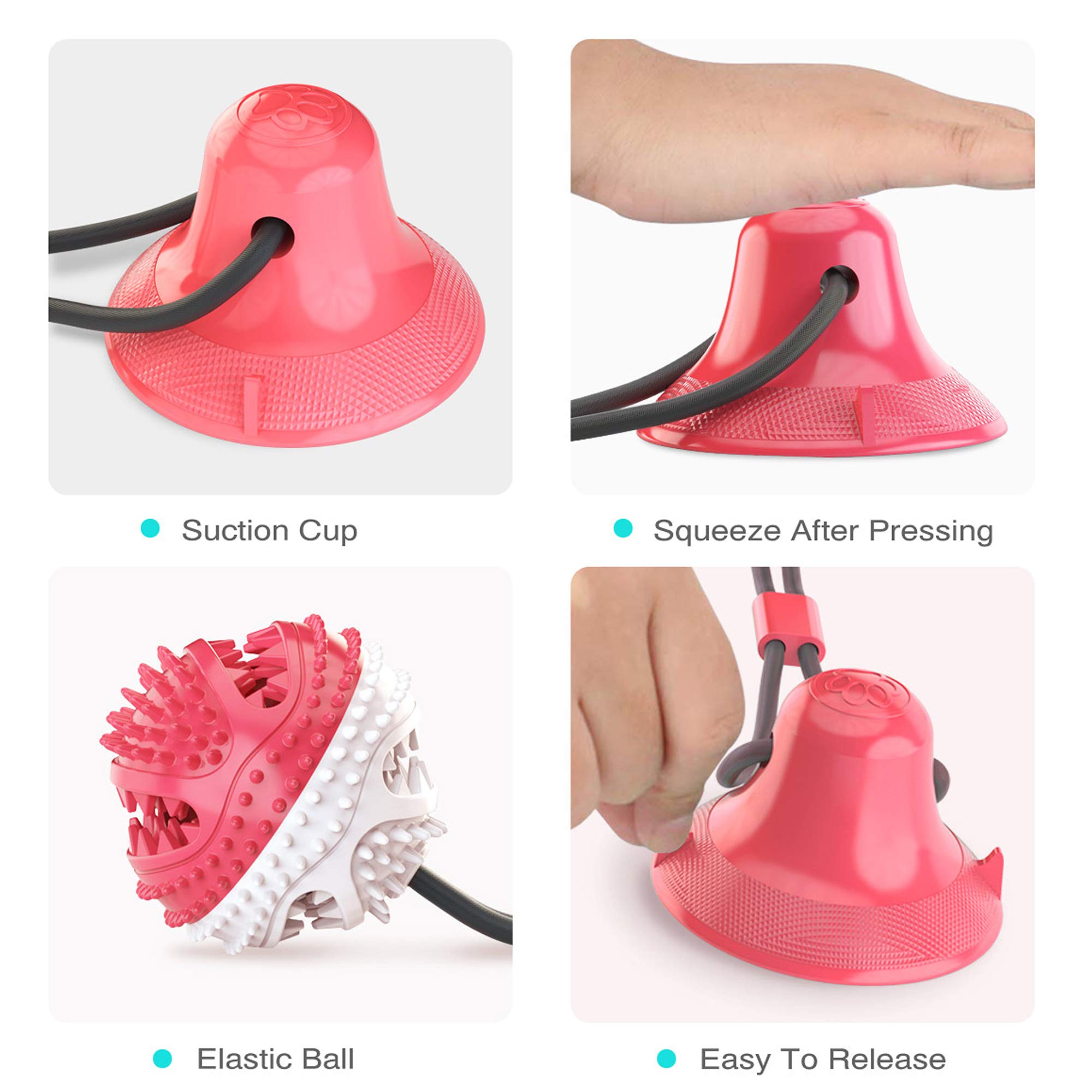 Durable Dog Chew Toy with Suction Cup - Interactive Tug Toy, Molar Bite Ball for Teeth Cleaning & Food Dispensing - Self-Playing Rubber Chew Toy for Small & Large Dogs (Red) | Perfect for Indoor Play, Dental Health & Boredom Relief