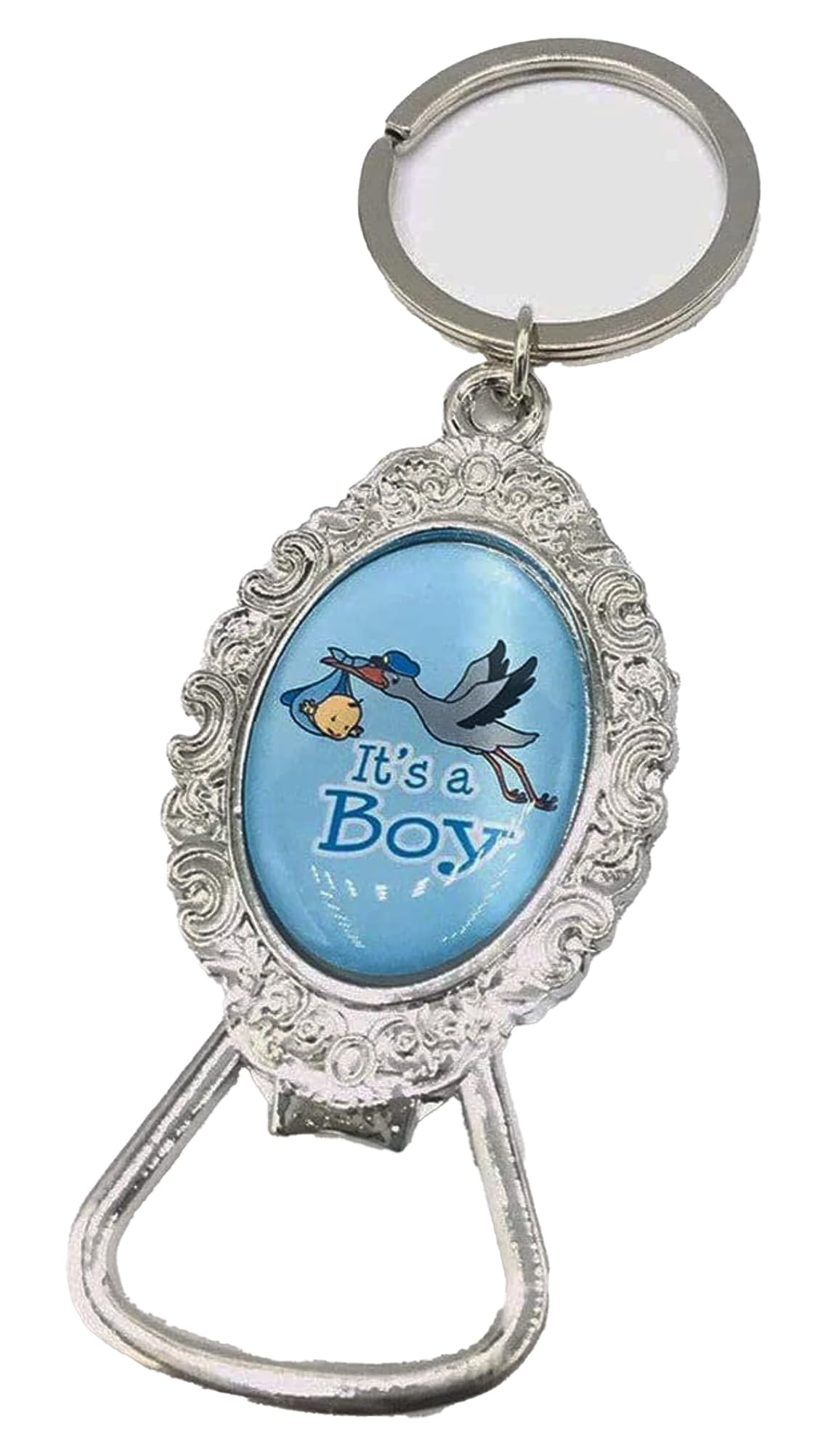Elegant Blue Lace Floral Baby Shower Keychain Set - 12PCS Bottle Opener Keychains for Boys, Perfect for Baptism, Christening, Bridal Showers & Party Favors | Great Gift Idea for Baby Showers & Celebrations