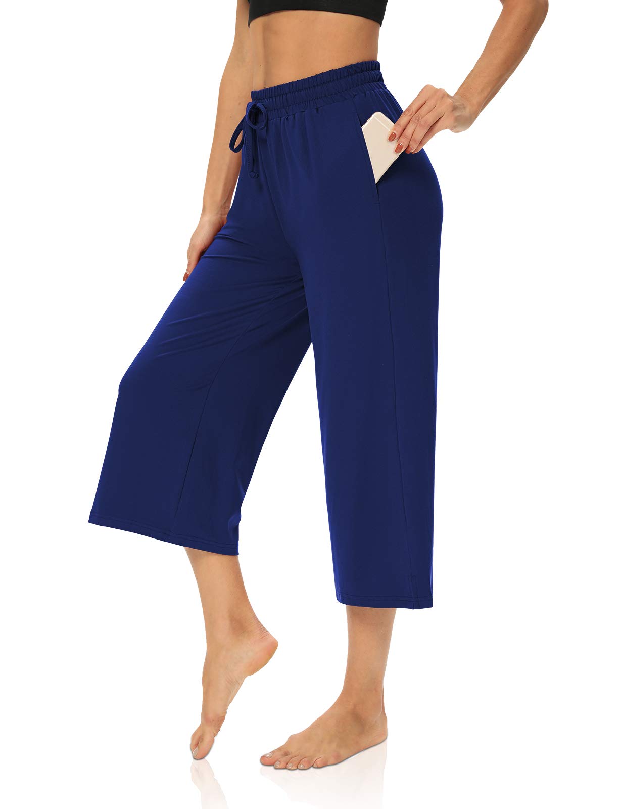 DIBAOLONG Women's Capri Yoga Pants - Loose Wide Leg Lounge Pants with Drawstring & Pockets | Comfortable Stretchy Workout, Travel & Casual Wear