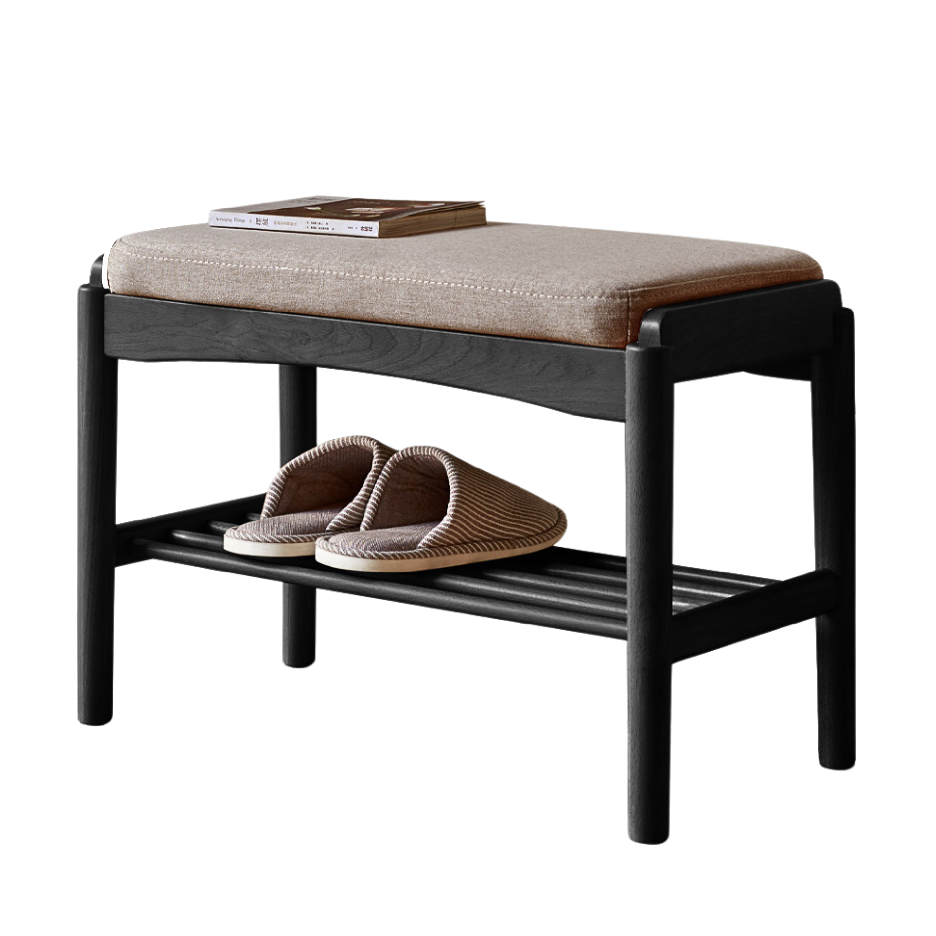 23x12x16 inch/ 60x30x42cm/ Black color/ Oak bench smoked fabric-linen gray