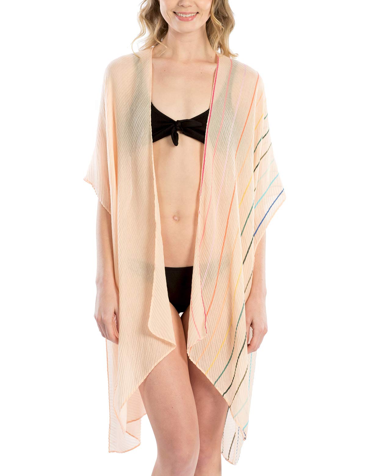 MIRMARU Women's Striped Kimono Cardigan - Lightweight Chiffon Swim Cover Up for Beach, Pool & Vacation | Bikini Wrap, Resort Wear & Summer Fashion Accessory