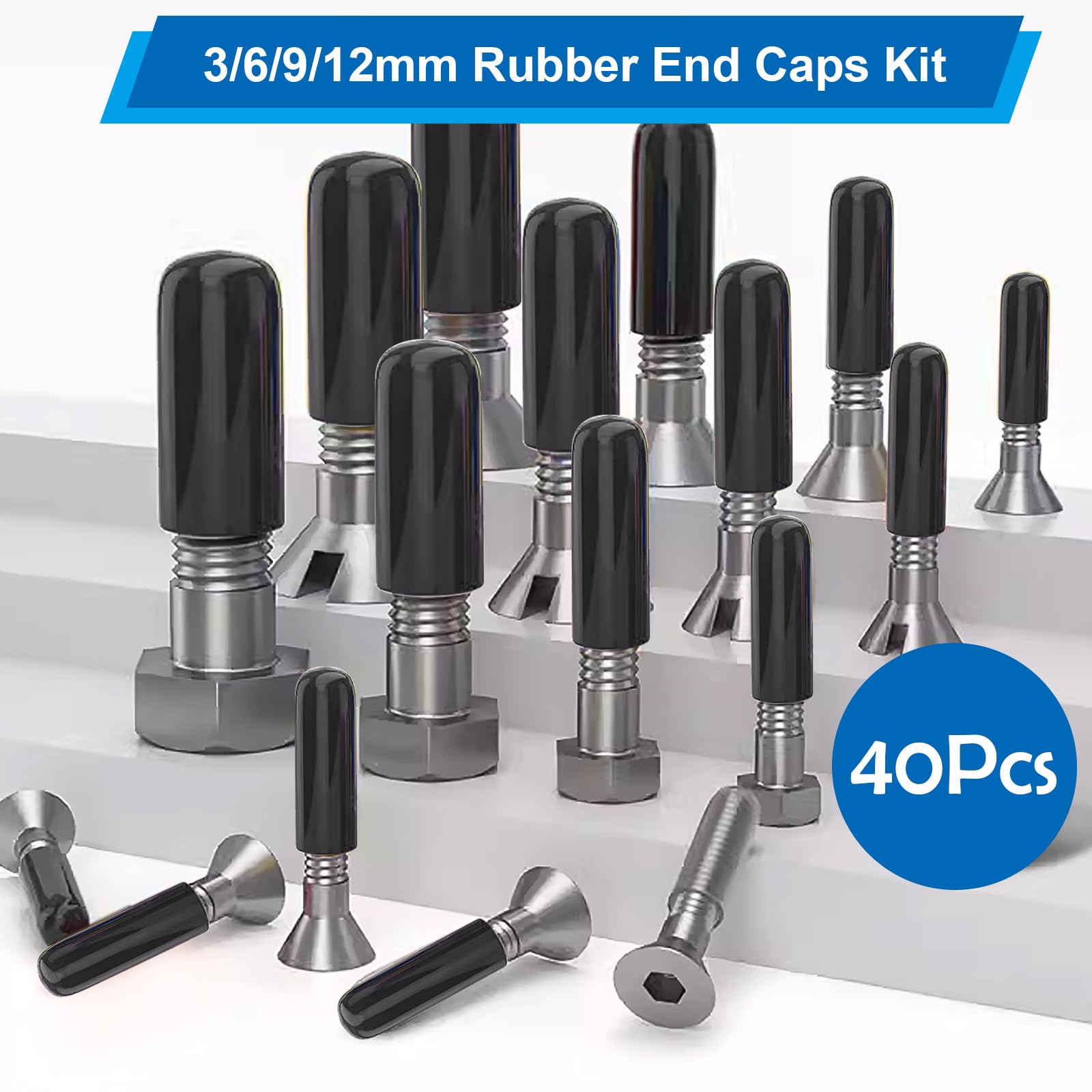 40pcs Black Vinyl Rubber End Caps - 4 Sizes (1/8
