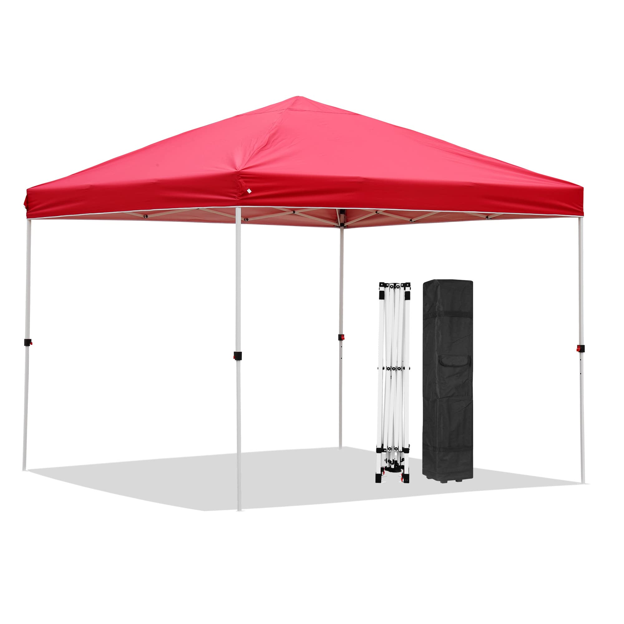 Oneofics 10' x 10' Pop Up Canopy Tent - Instant Setup Portable Outdoor Shelter with Carry Bag - Perfect for Weddings, Parties, Beach, Camping & Backyard Events (Red)