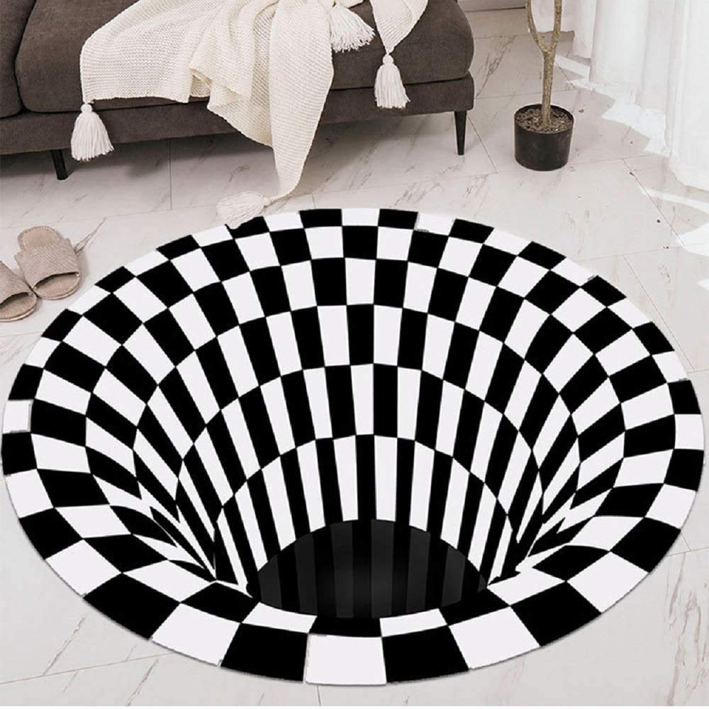 Lefran Anti-Skid Non-Woven Doormat - 3D Vortex Optical Illusion Round Rug 100x100cm (39x39in) - Non-Slip Floor Mat for Home Entryway, Living Room, Bedroom & Office Decor