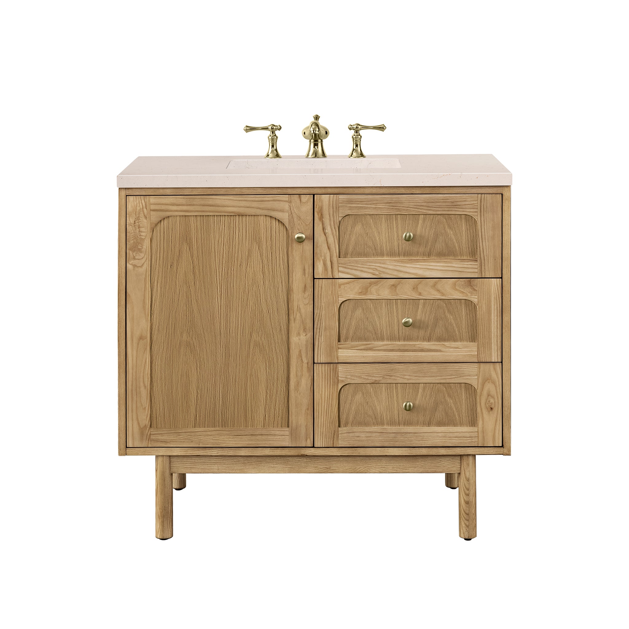 Laurent 36 Inch Single Bathroom Vanity with 3CM Eternal Marfil Top in Light Natural Oak - Perfect for Modern Bathroom Renovations and Small Space Designs