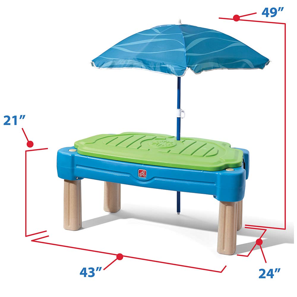 Step2 Cascading Cove Sand & Water Table - Outdoor Sensory Play Activity Set for Toddlers 1.5+ Years | Includes Umbrella & 7 Toy Accessories | Perfect for Backyard, Beach & Summer Water Play