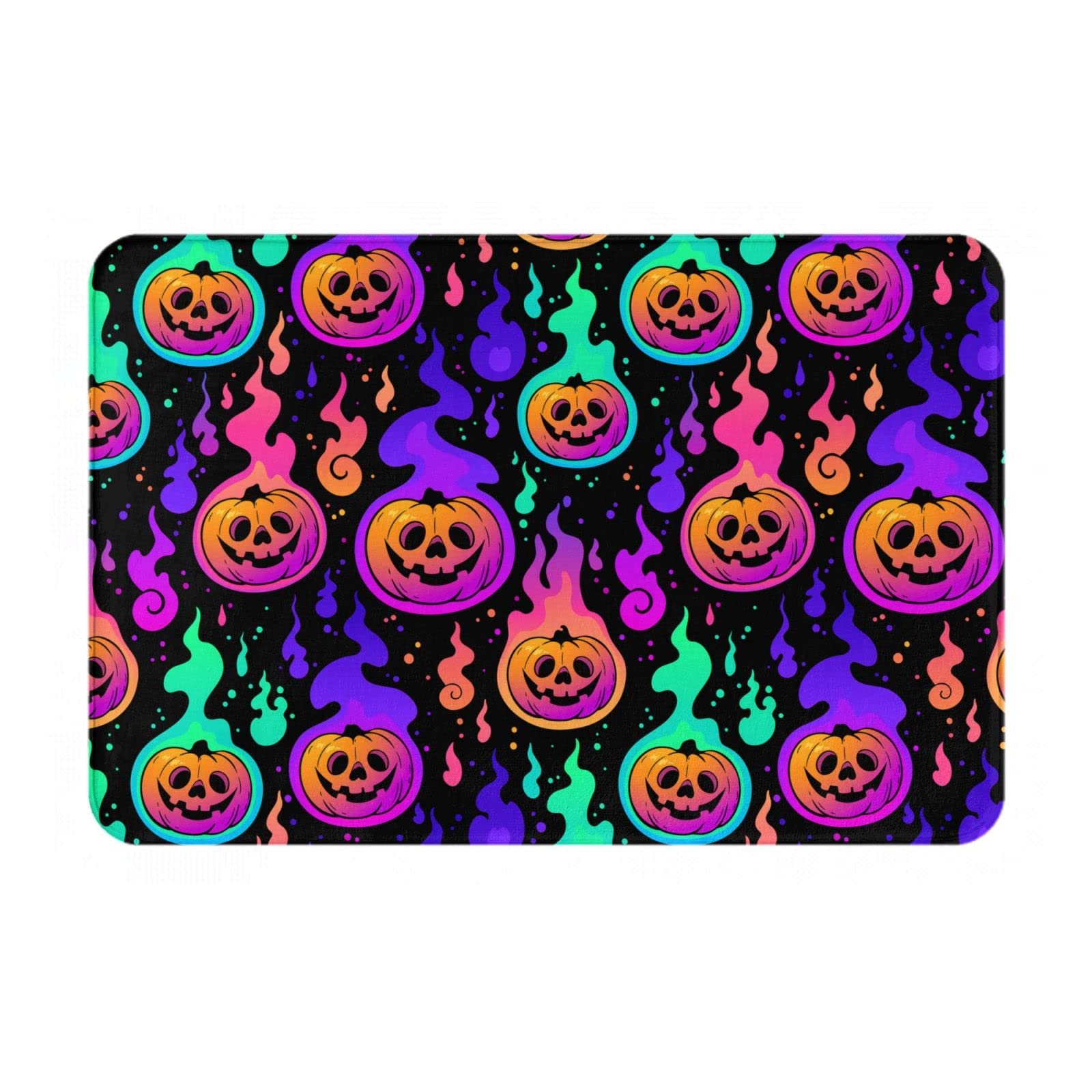 Halloween Pumpkin Flaming Doormat - Non-Slip Absorbent Indoor/Outdoor Rug for Front Door, Kitchen, Bathroom & Bedroom - 15.7x23.6 Inch Holiday Decor - Perfect for Spooky Season Entryway & Fall Home Decor
