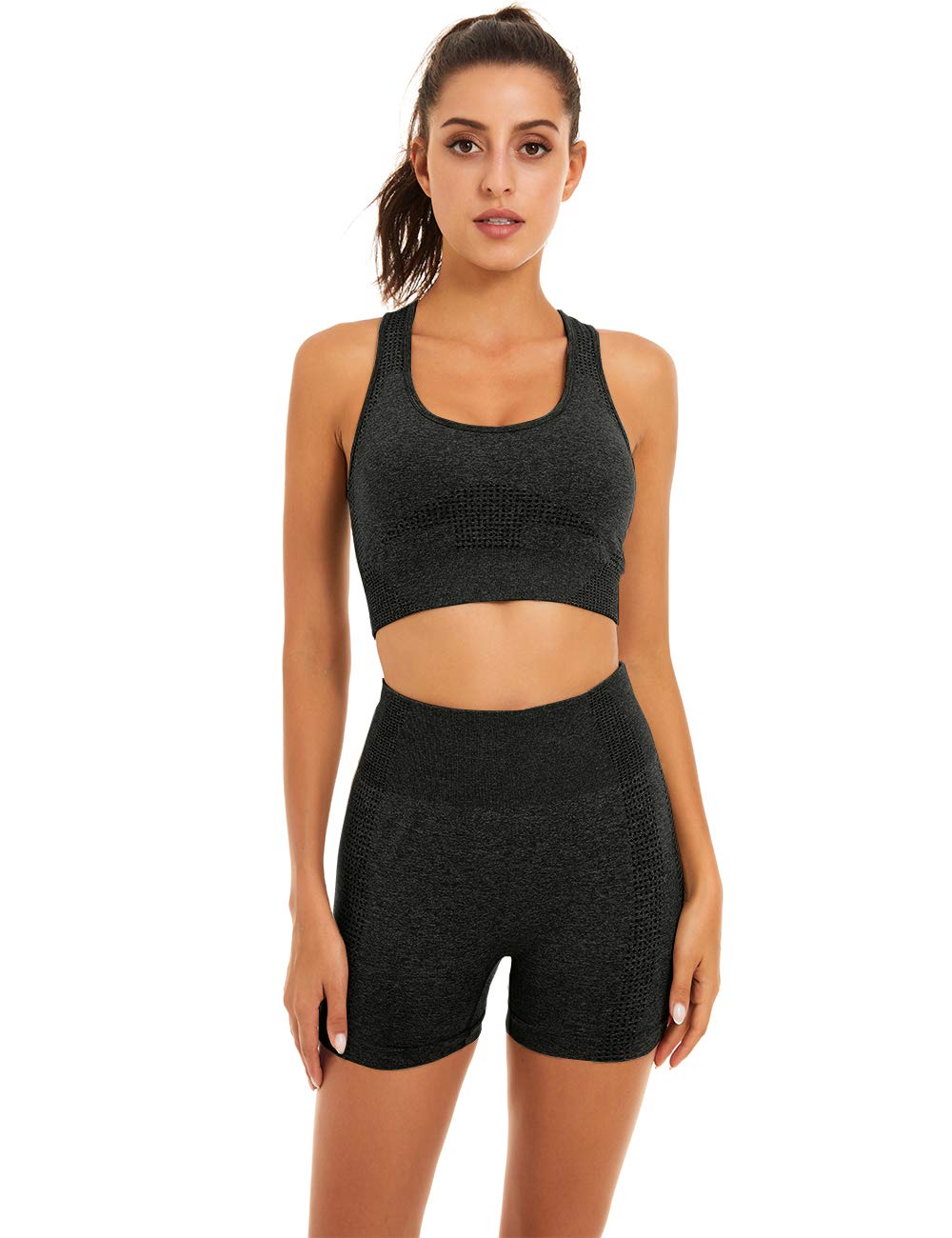Women's Seamless Yoga Workout Set - 2 Piece Outfits with Gym Shorts & Sports Bra for Yoga, Pilates, Gym & Running | Comfortable & Breathable Activewear