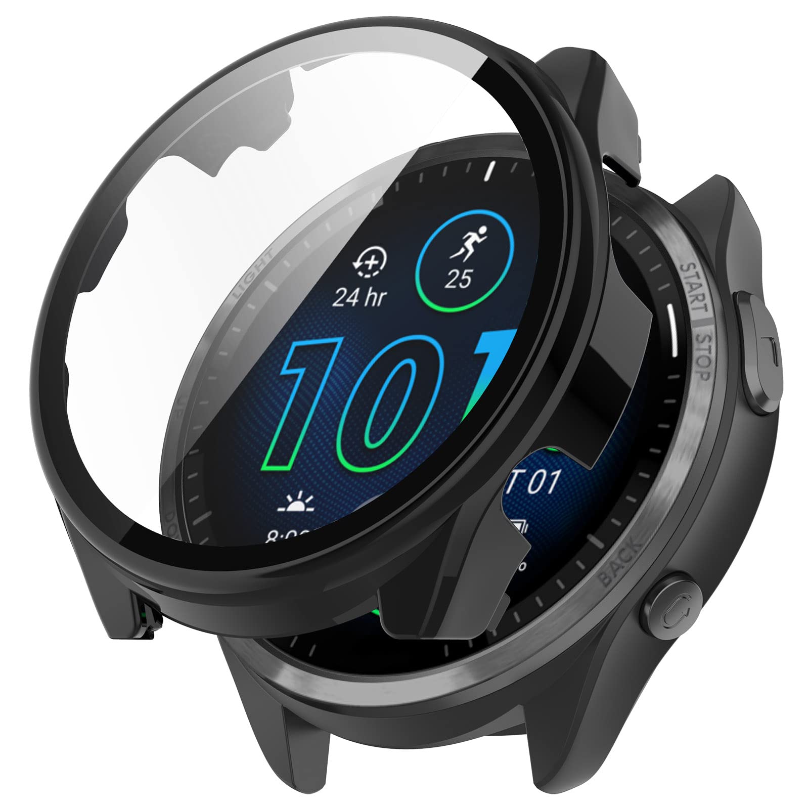 2-Pack Durable Hard PC Bumper Case with Tempered Glass Screen Protector for Garmin Forerunner 965 Smartwatch - Shockproof & Scratch-Resistant Protective Cover for Running, Hiking & Outdoor Sports