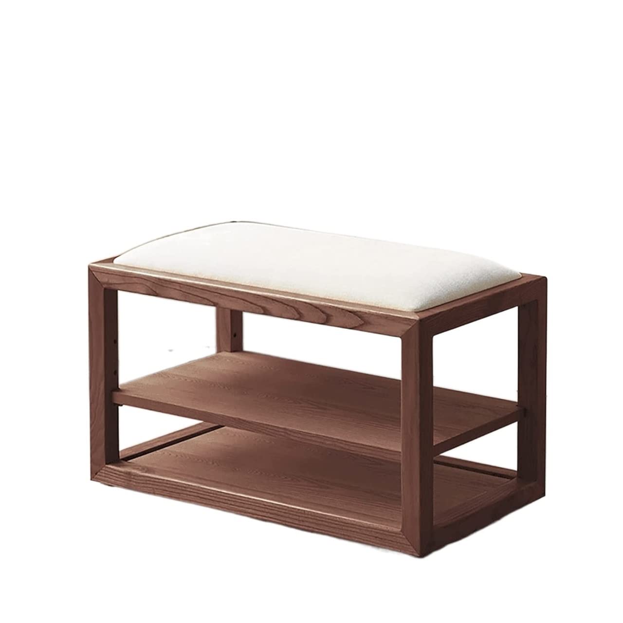 Chinese Style Shoe Bench - Premium Solid Wood Entryway Shoe Rack Organizer with 2-Tier Storage, Comfortable Seat for Hallway (60x45x35cm, Cotton+Linen) - Perfect for Small Spaces, Apartments & Entryway Organization