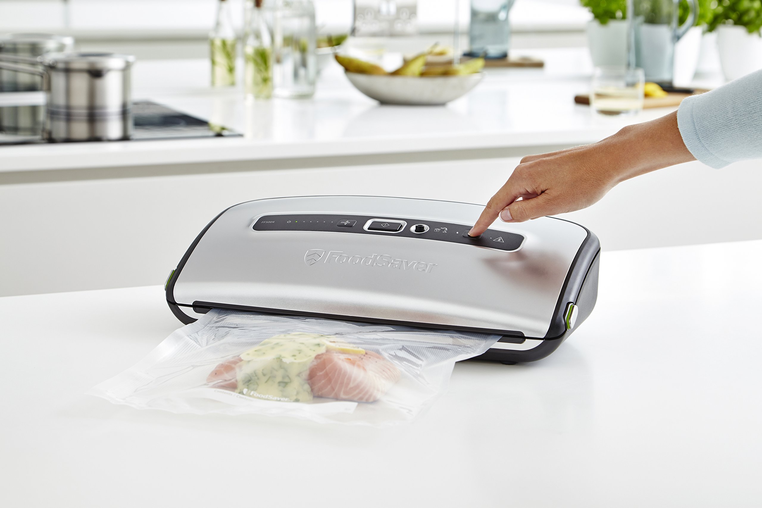 FoodSaver FFS016X Vacuum Sealer Machine for Dry and Wet Food - Built-in Cutter, Roll Holder, Automatic Sealing with Suction Function - Includes Tube Adapter & Accessories - Perfect for Meal Prep, Sous Vide, and Food Storage (Silver)