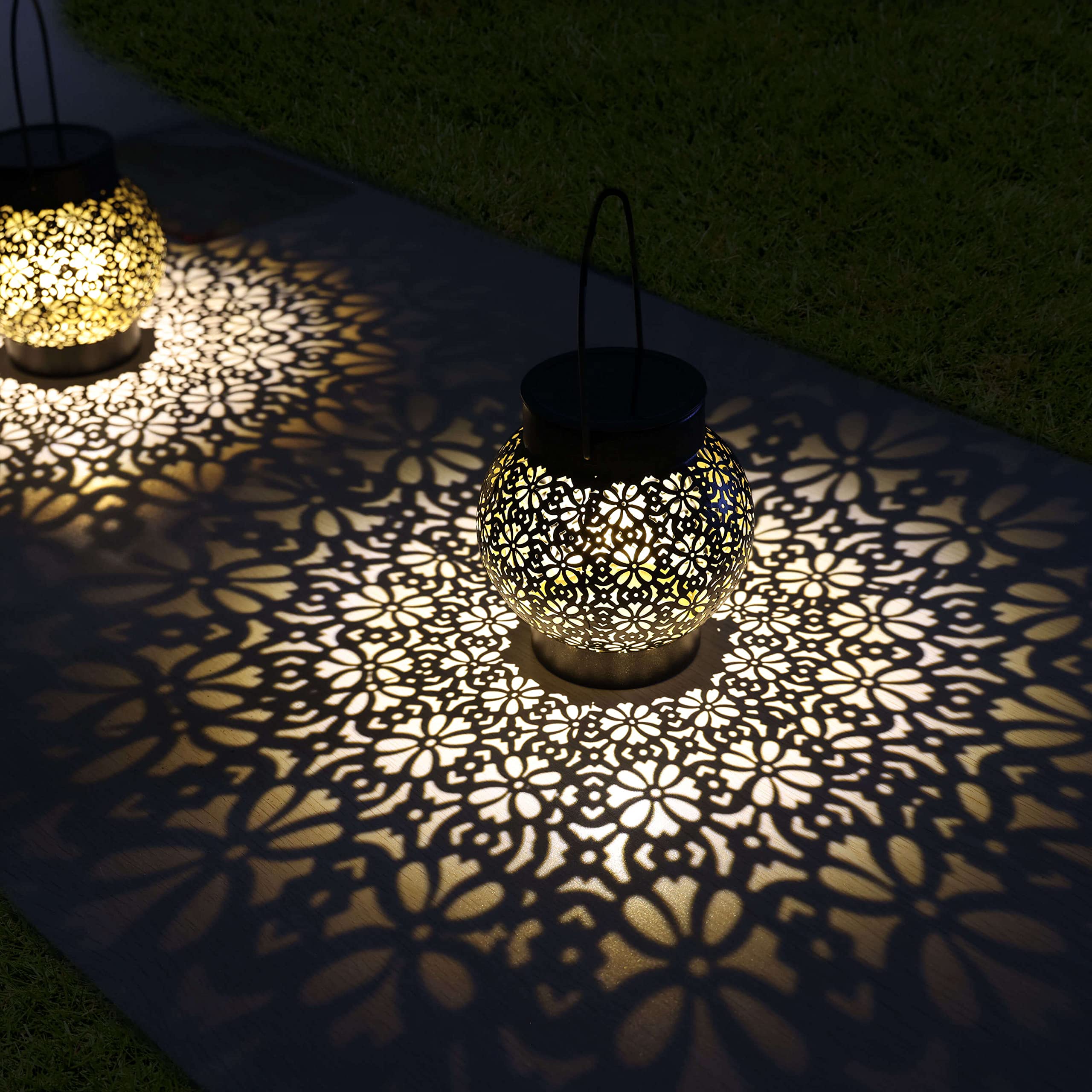 AnnaStore Solar Lantern Outdoor Hanging Lights - 2 Pack Waterproof Metal LED Solar Lamps for Garden, Patio, Lawn & Yard Decor | Perfect for Camping, Backyard Parties & Pathway Lighting