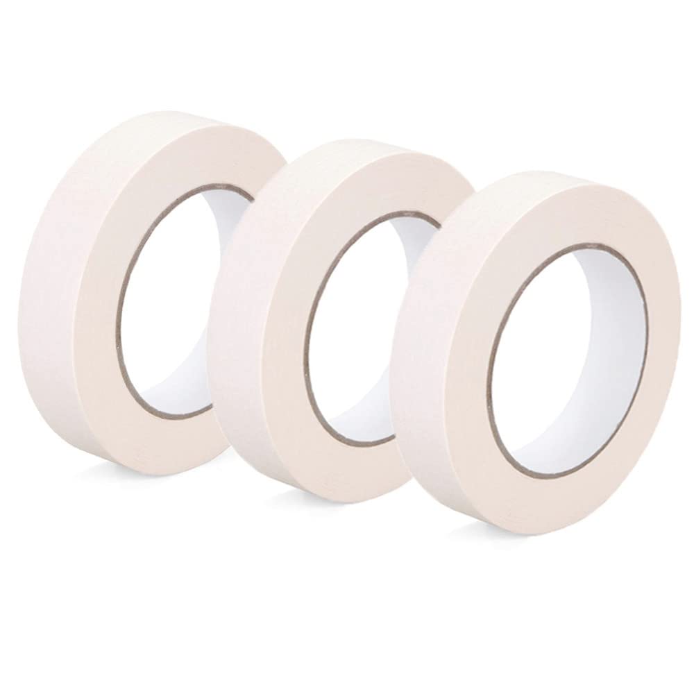 3/4 Inch x 55 Yards Masking Tape - 3 Rolls Beige White Painters Tape for Arts, DIY Crafts, Painting, Labeling & Decoration | Perfect for School Projects, Home & Office Use | Multipurpose Paper Tape for Walls, Furniture & Creative Projects