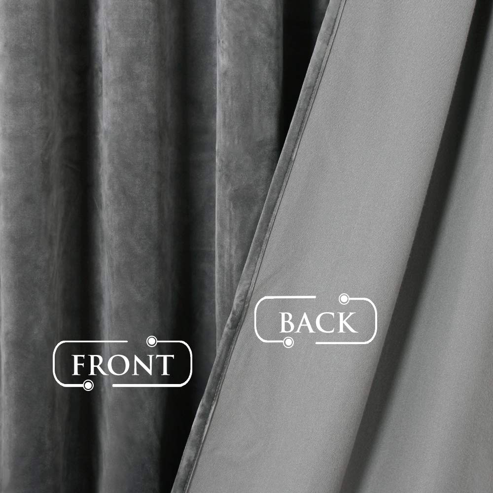 StangH Grey Velvet Blackout Thermal Curtains - 84 Inch Extra Wide Window Drapes for Sliding Doors & Farmhouse Living Room | Back Tab Design, Noise Reducing, Energy Saving (100